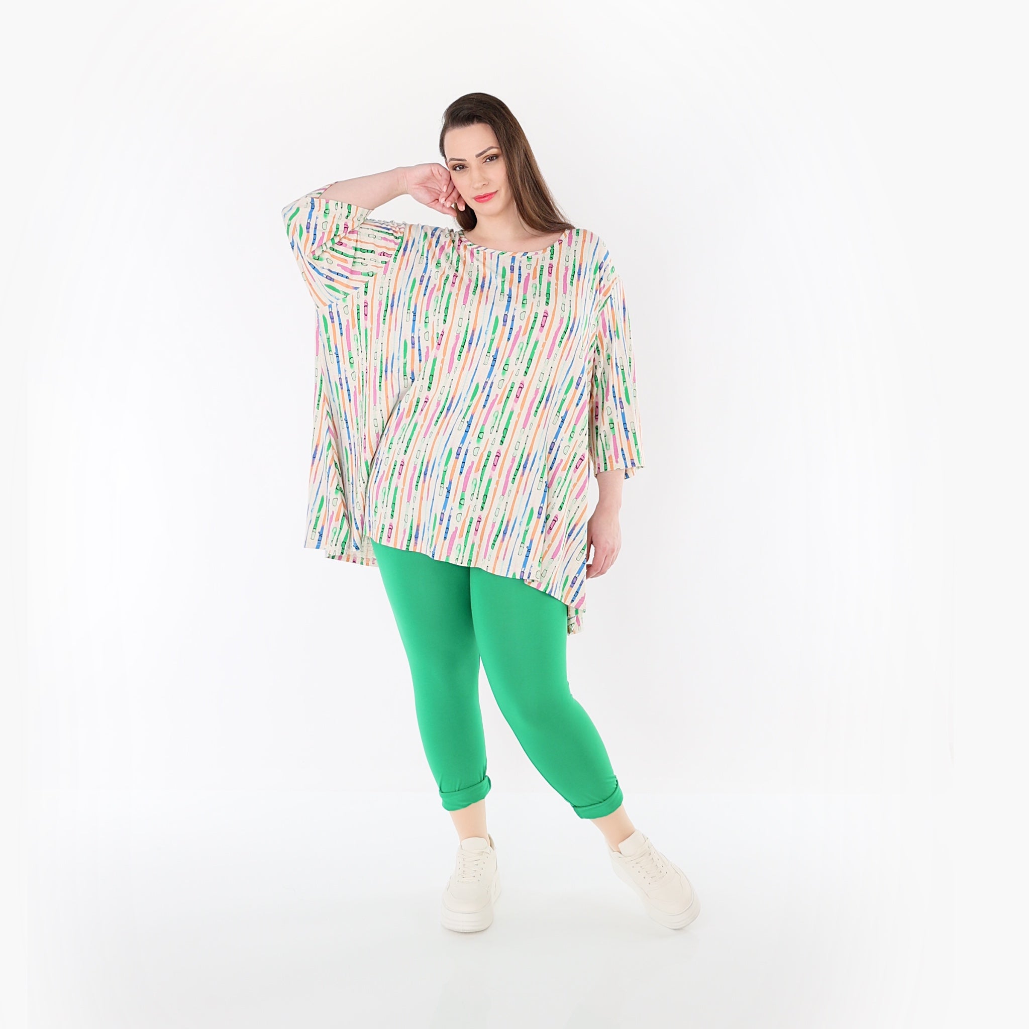 AKH Fashion 593 Big Shirt, Ecru-Fuchsia-Multi