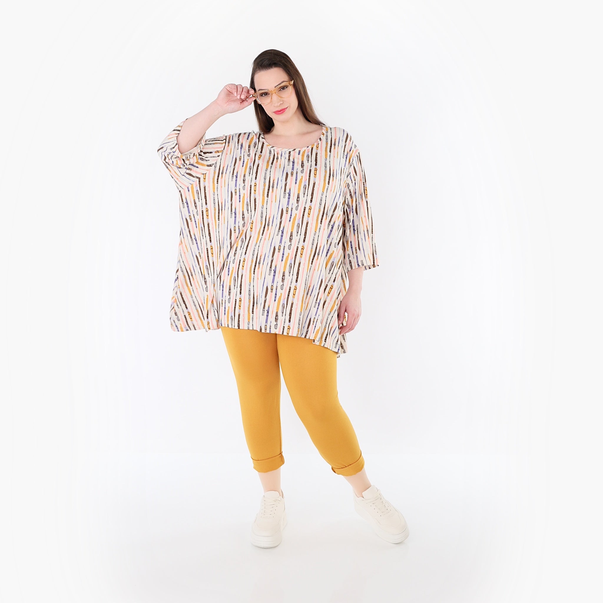 AKH Fashion 593 Big Shirt, Ecru-Rosa-Multi