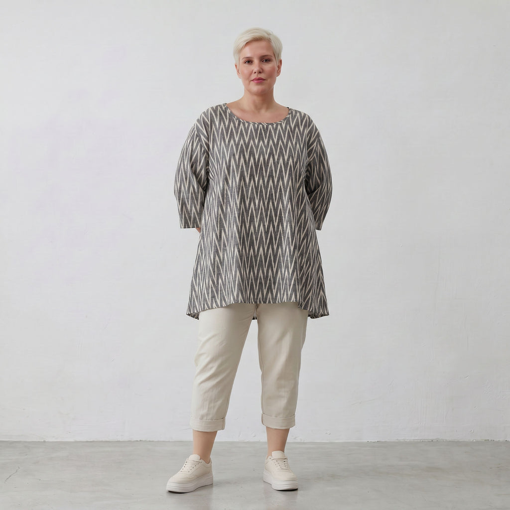 AKH Fashion 593 Big Shirt, Grau-Ecru