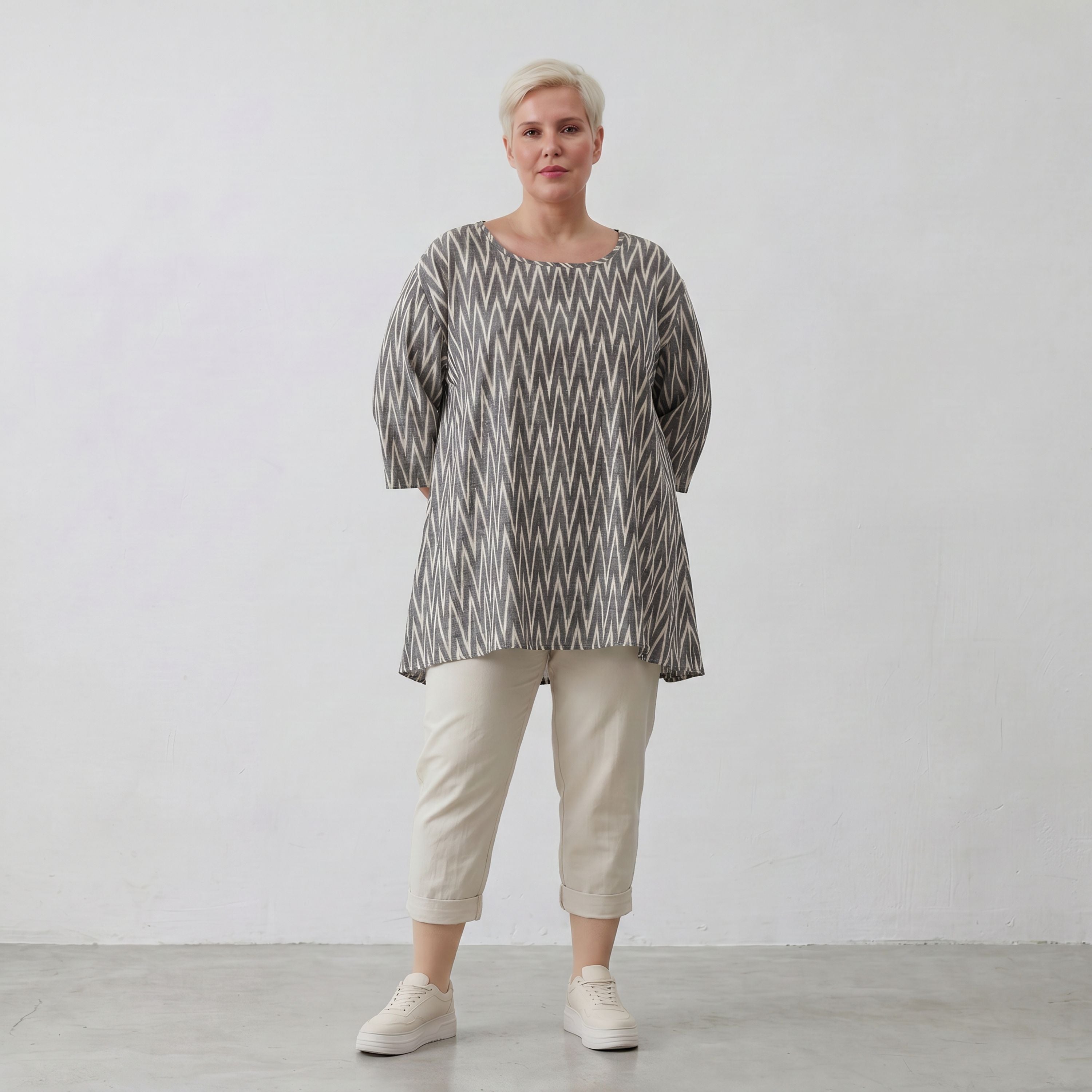 AKH Fashion 593 Big Shirt, Grau-Ecru