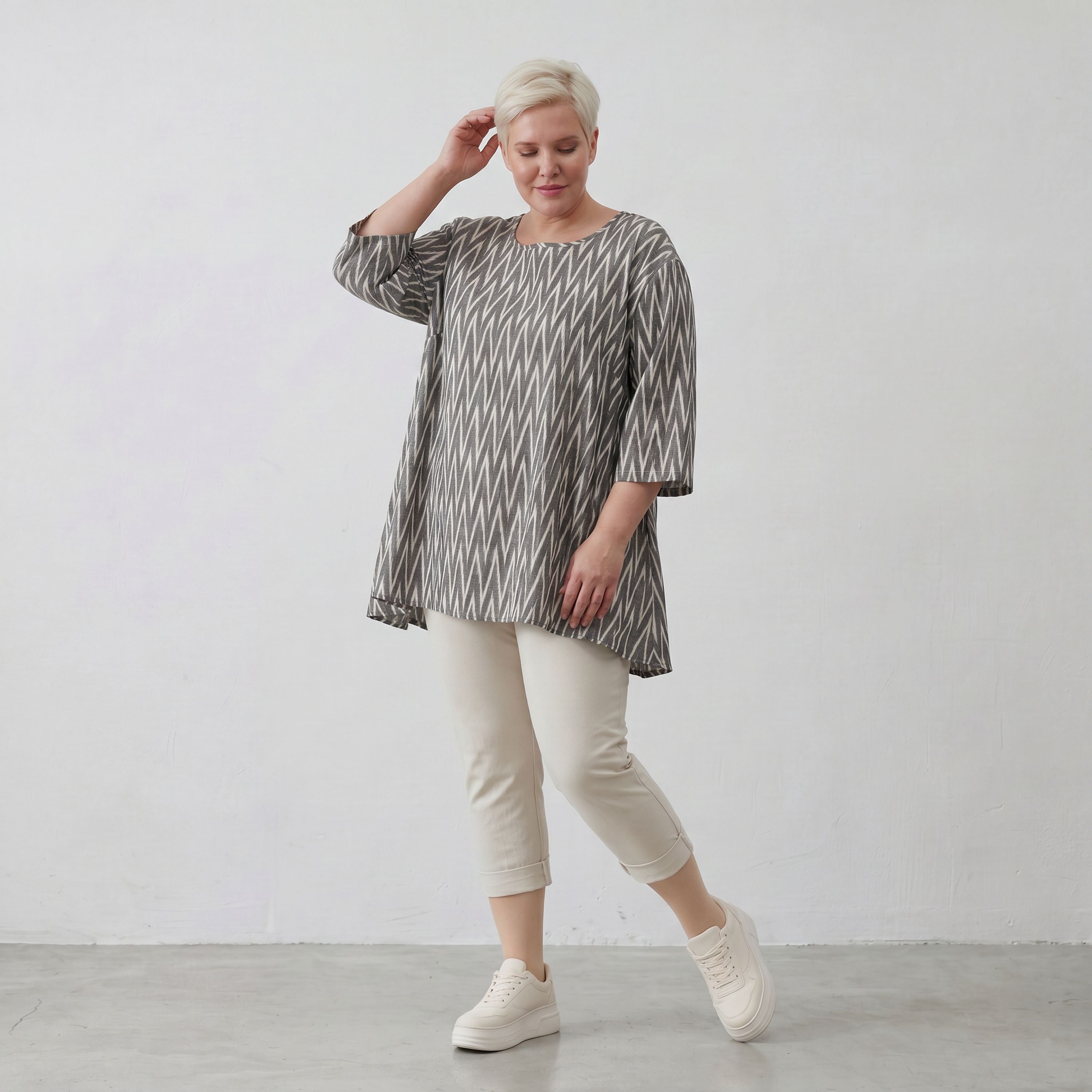 AKH Fashion 593 Big Shirt, Grau-Ecru