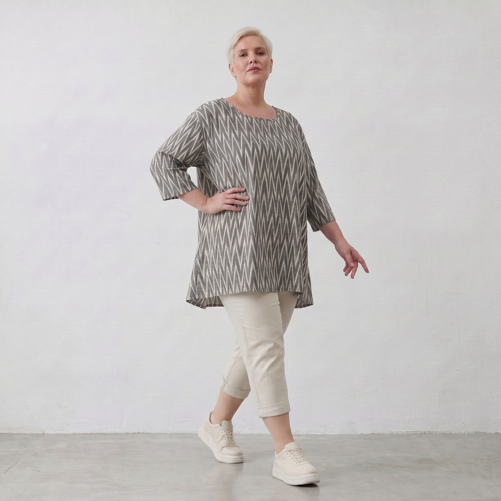 AKH Fashion 593 Big Shirt, Grau-Ecru