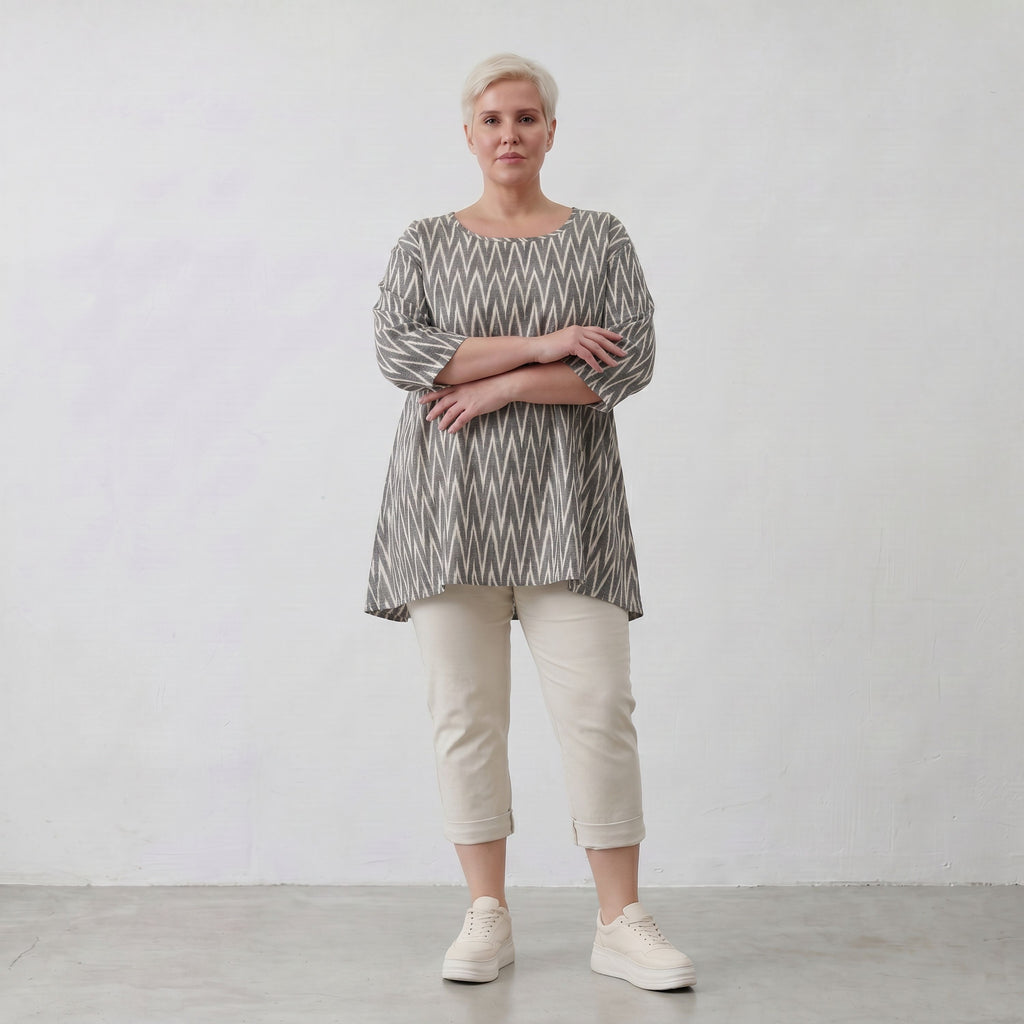 AKH Fashion 593 Big Shirt, Grau-Ecru