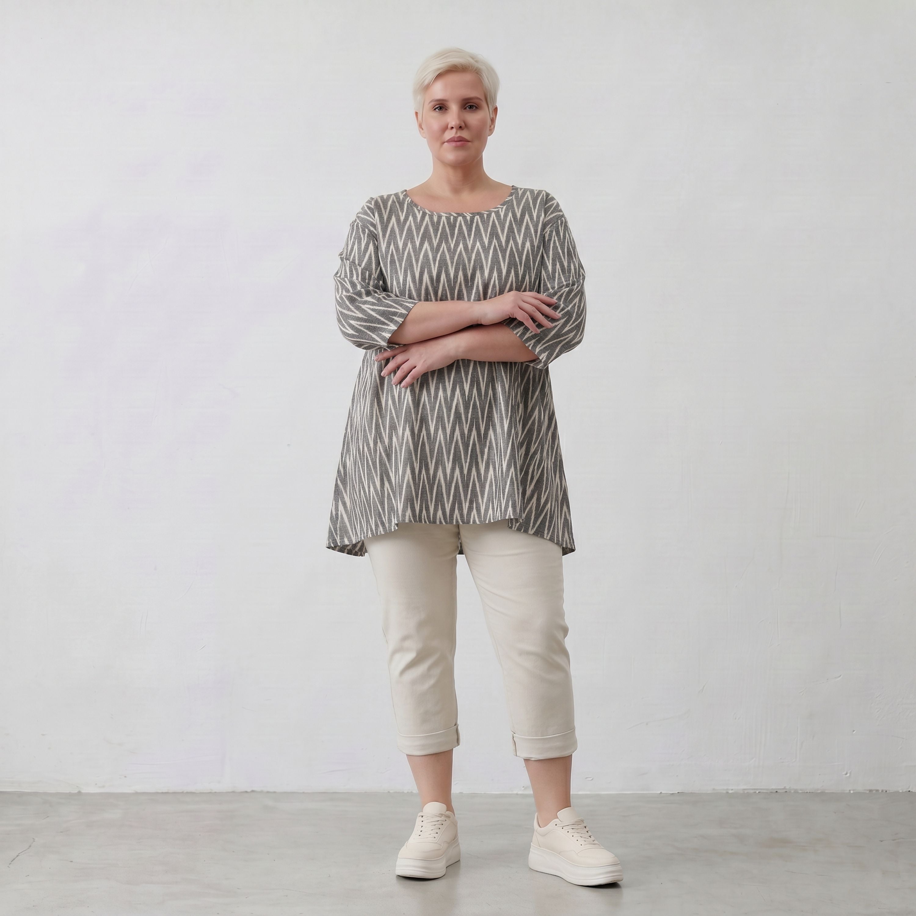 AKH Fashion 593 Big Shirt, Grau-Ecru
