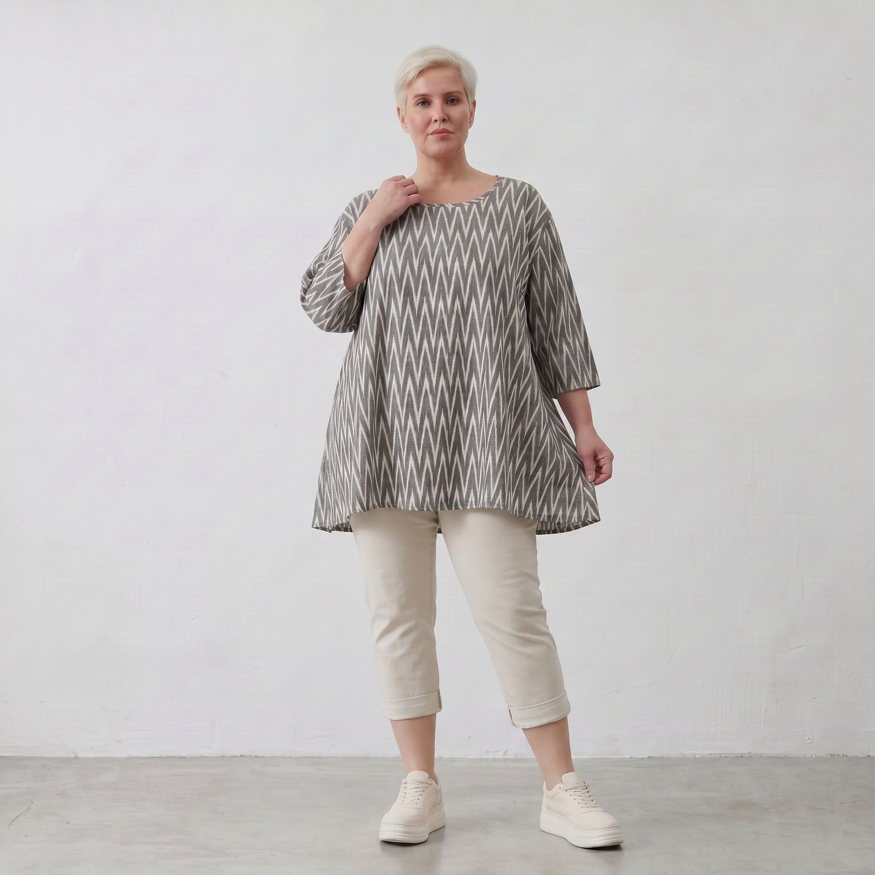 AKH Fashion 593 Big Shirt, Grau-Ecru