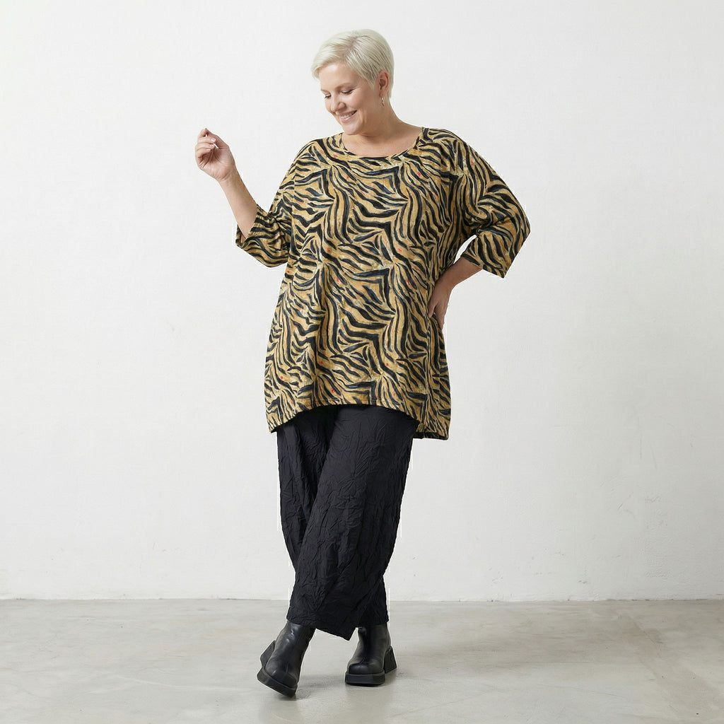 AKH Fashion Shirt 593 Malia, Beige-Schwarz-Fuchsia