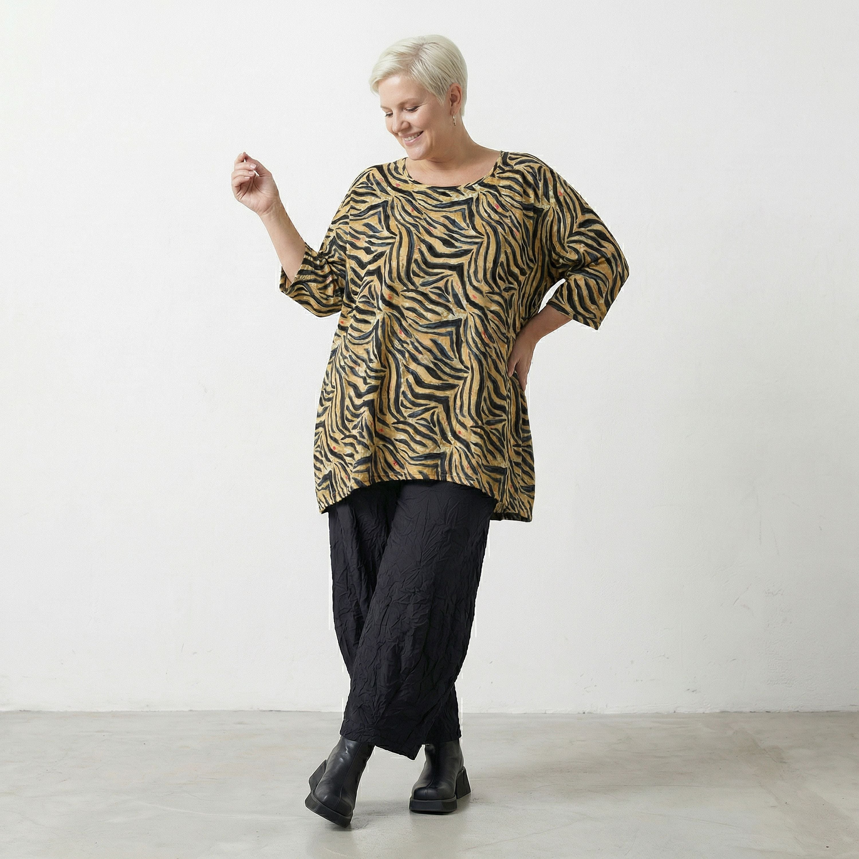 AKH Fashion Shirt 593 Malia, Beige-Schwarz-Fuchsia