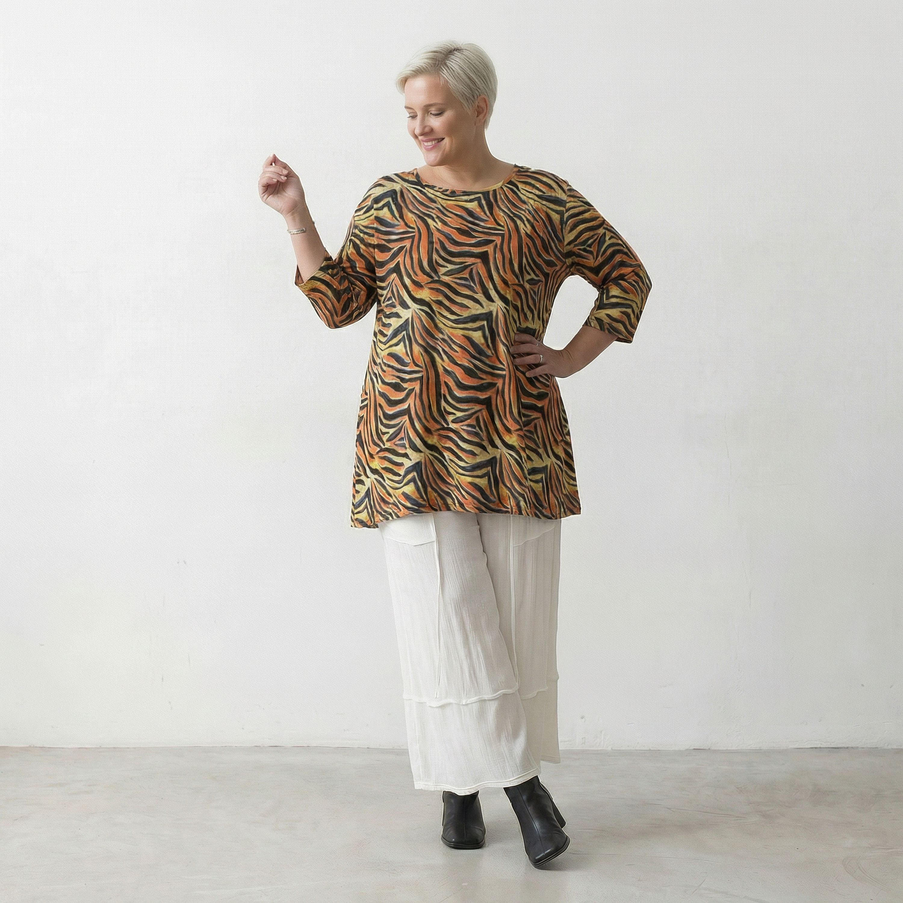AKH Fashion Shirt 593 Malia, Orange-Schwarz-Gelb