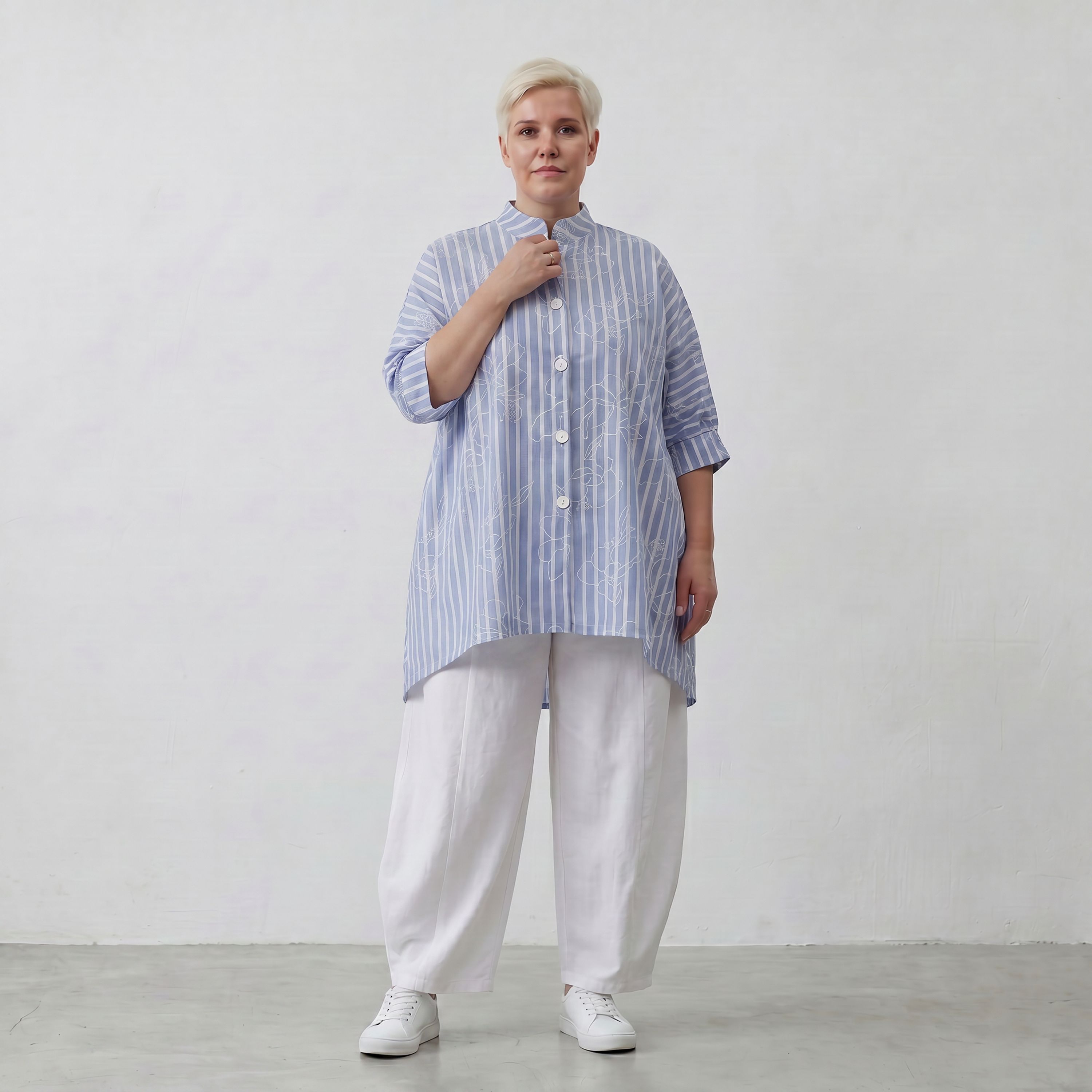 AKH Fashion Bluse 7116 Rebound, Blau-Weiß