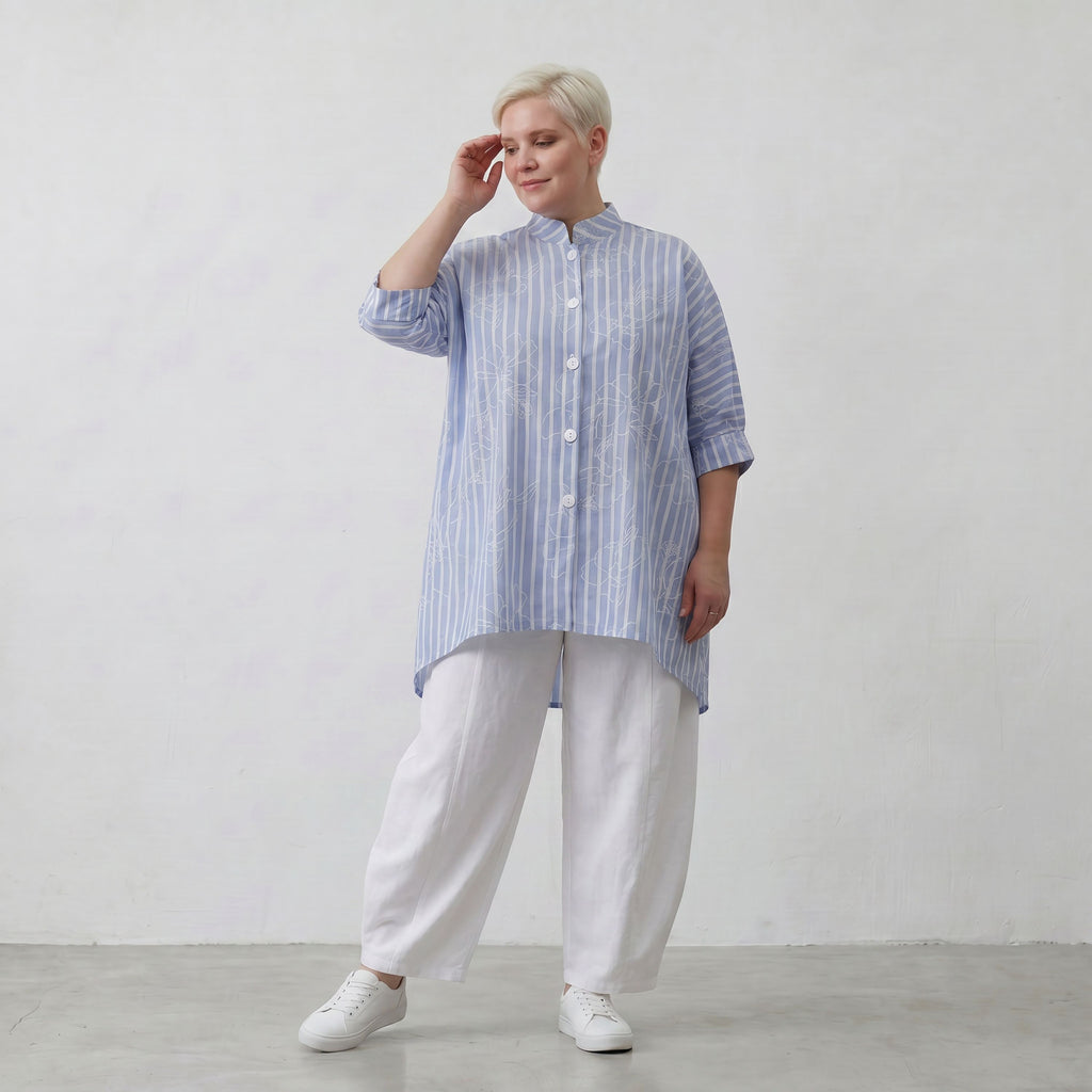 AKH Fashion Bluse 7116 Rebound, Blau-Weiß