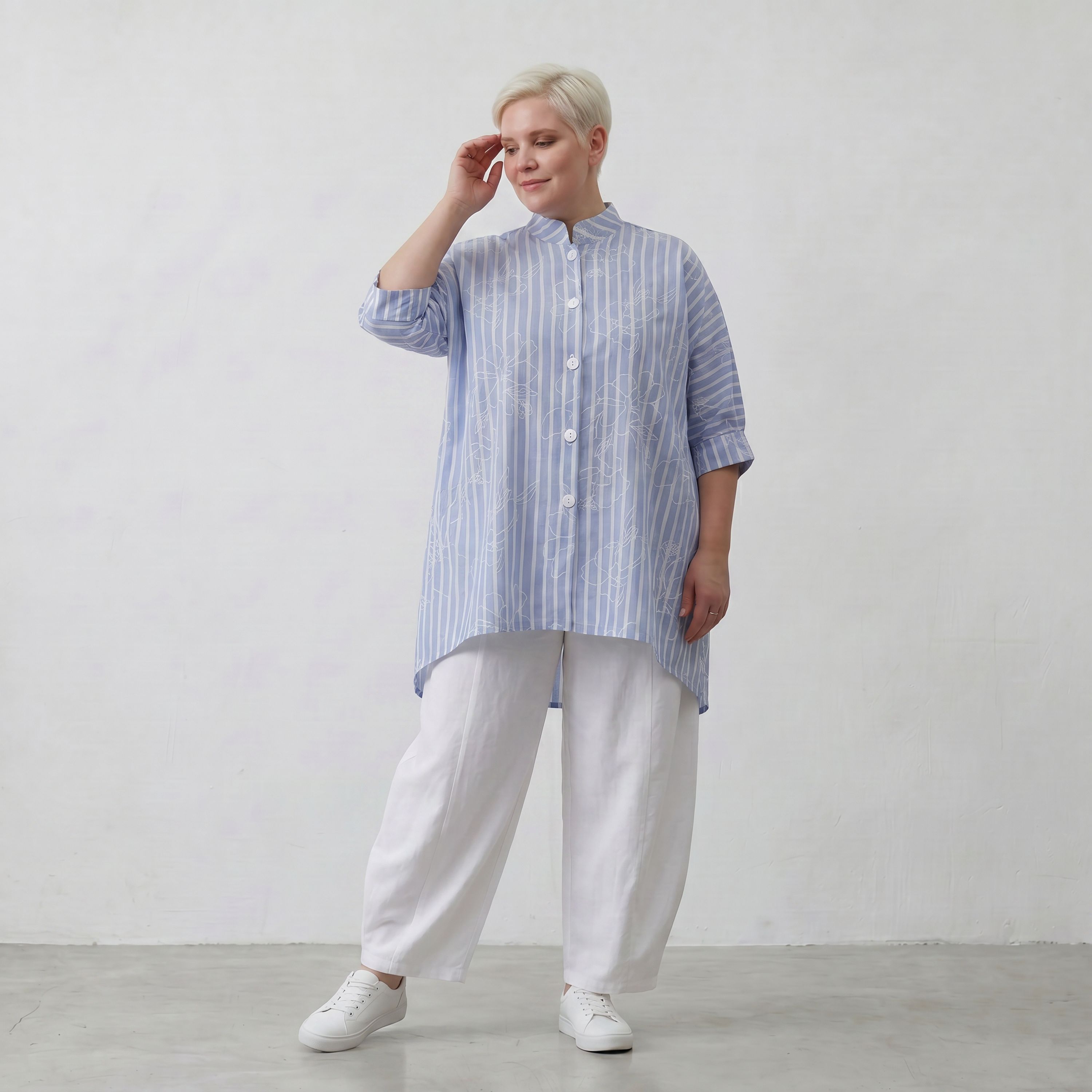 AKH Fashion Bluse 7116 Rebound, Blau-Weiß
