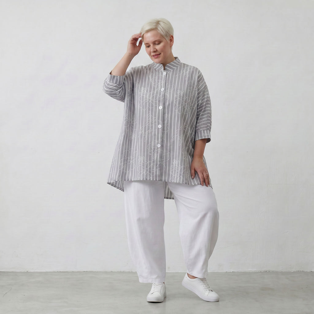 AKH Fashion Bluse 7116 Rebound, Grau-Weiß