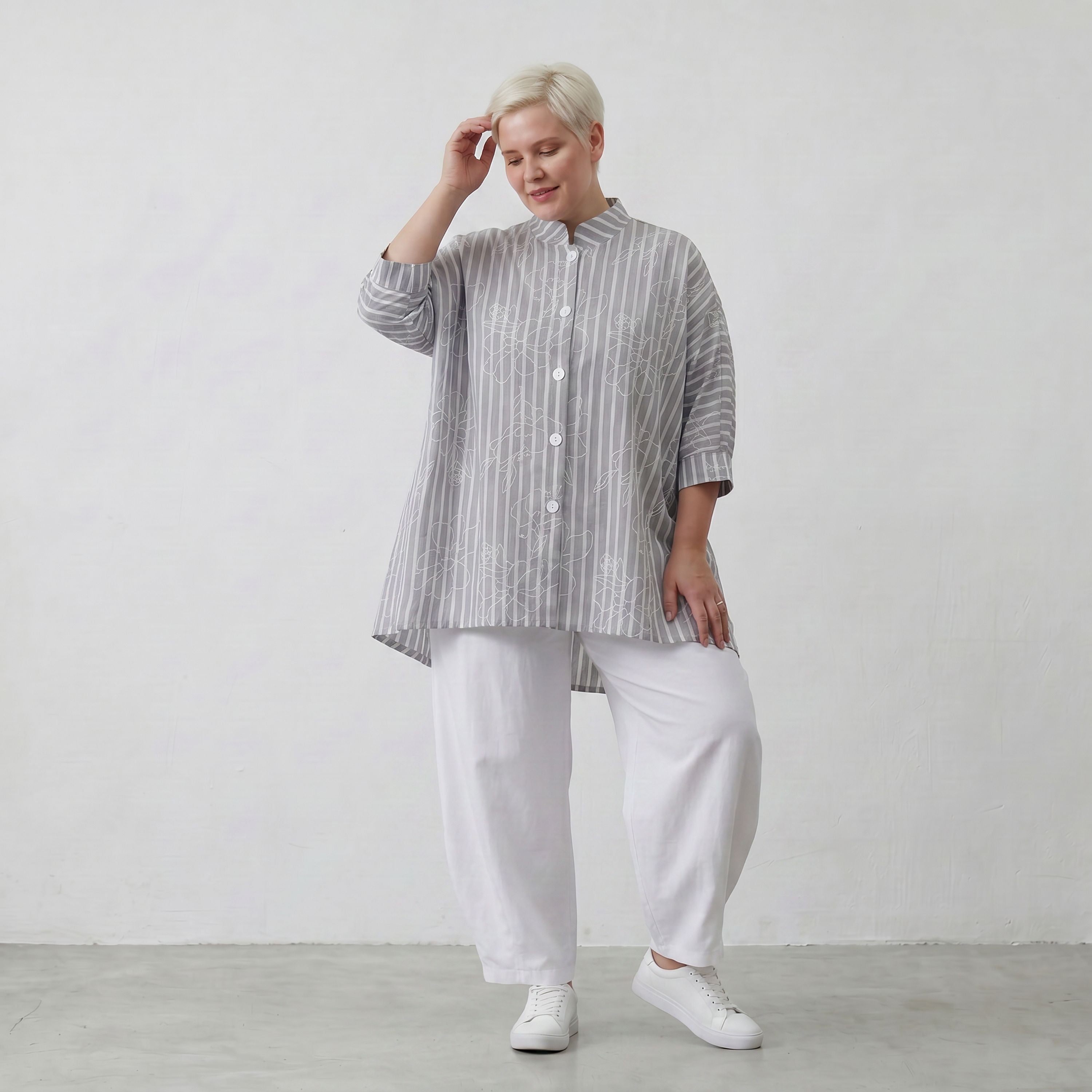 AKH Fashion Bluse 7116 Rebound, Grau-Weiß