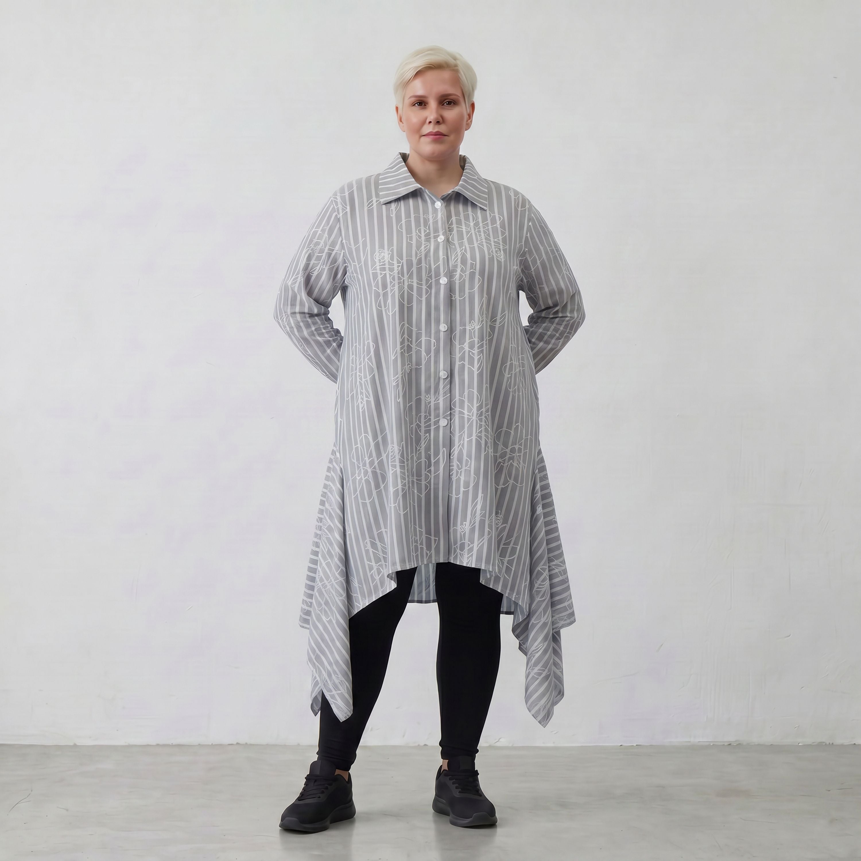 AKH Fashion Bluse 7238 Rebound, Grau-Weiß
