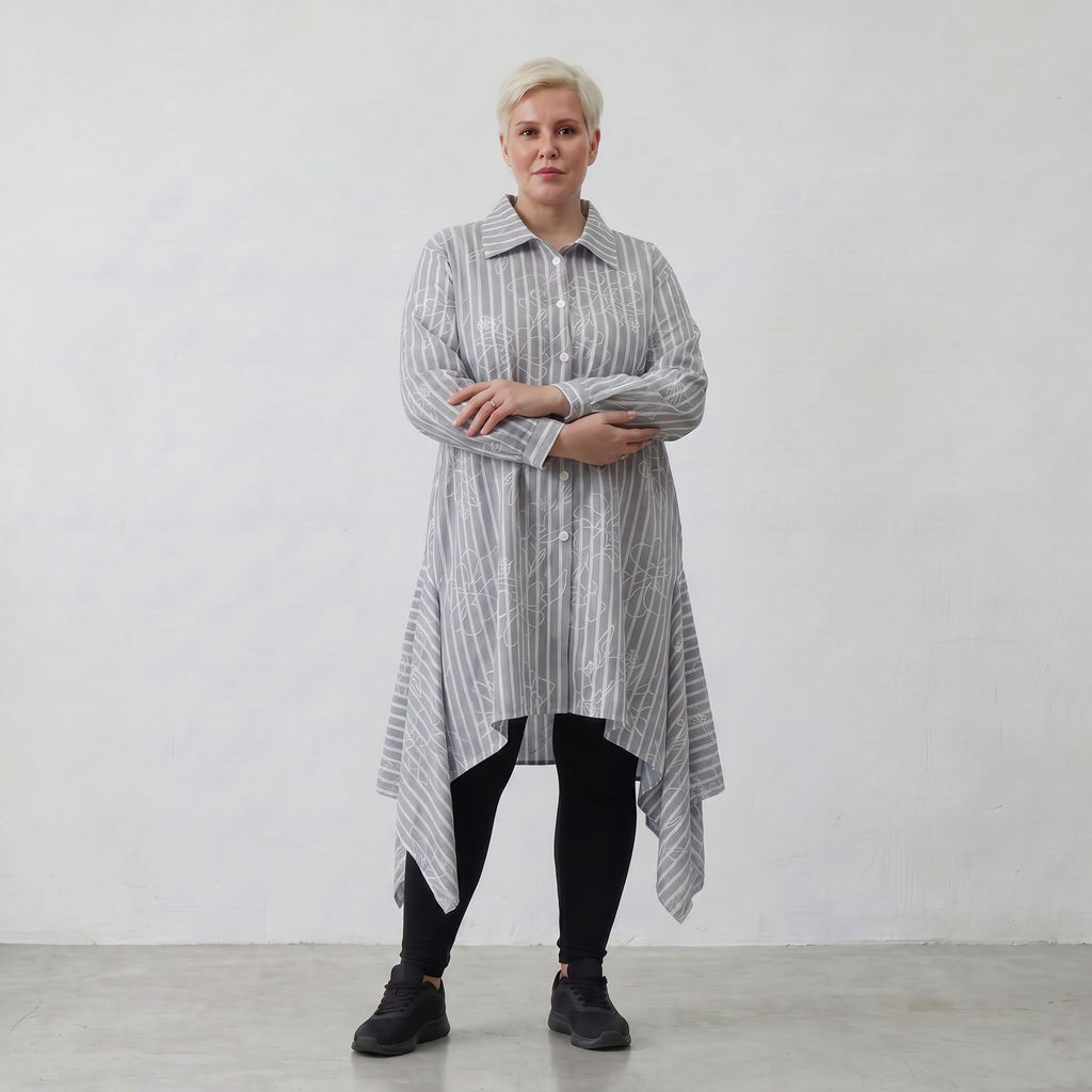 AKH Fashion Bluse 7238 Rebound, Grau-Weiß
