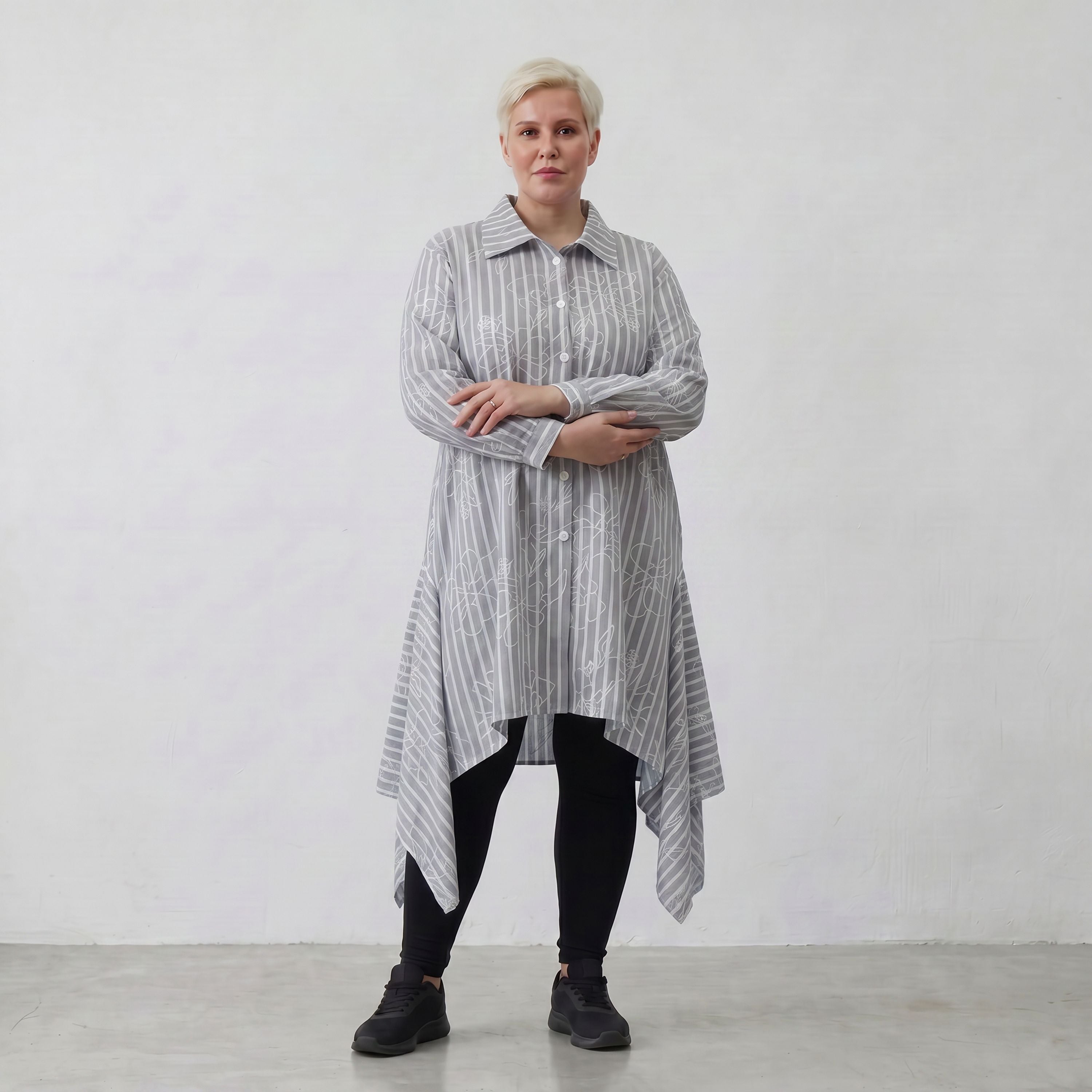 AKH Fashion Bluse 7238 Rebound, Grau-Weiß