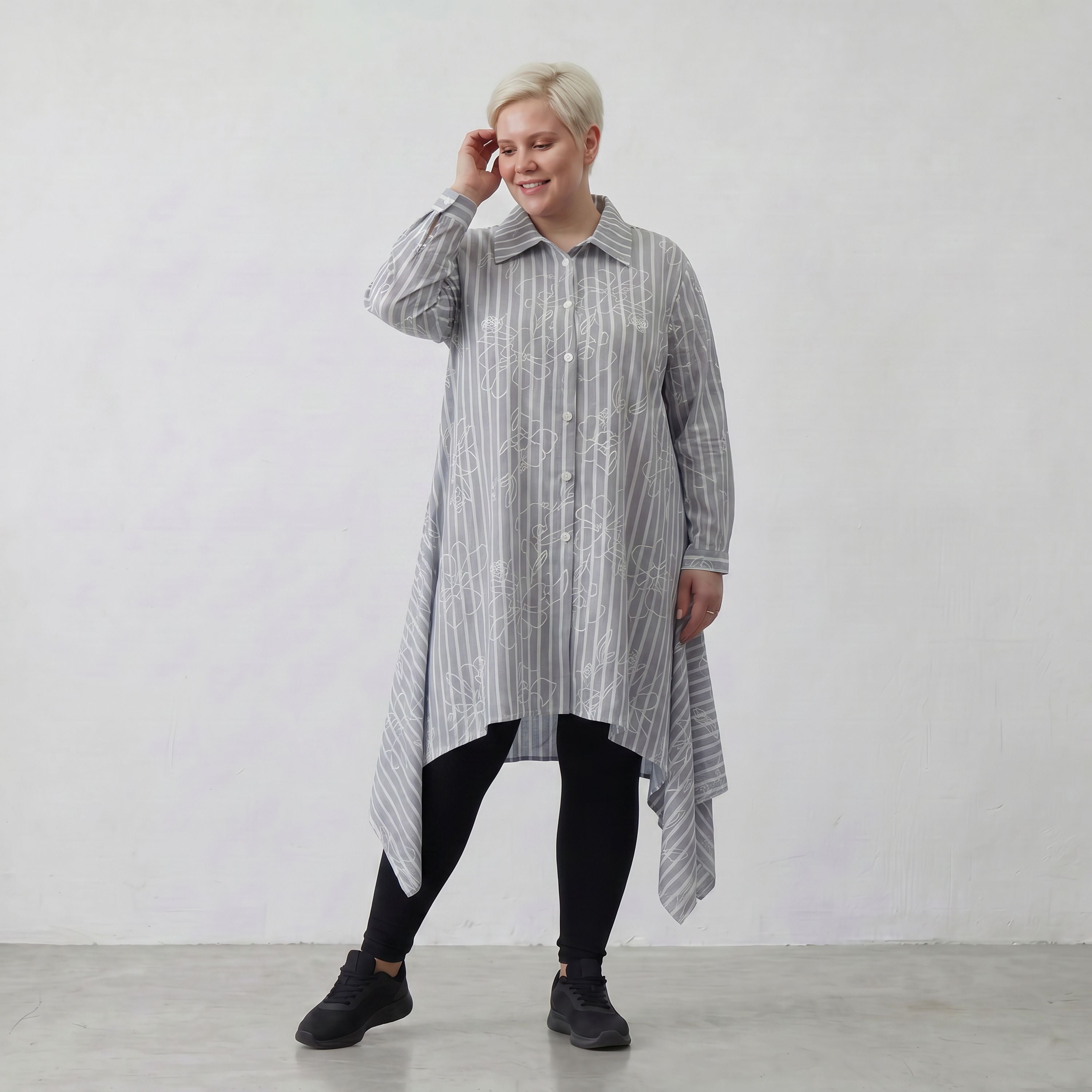 AKH Fashion Bluse 7238 Rebound, Grau-Weiß