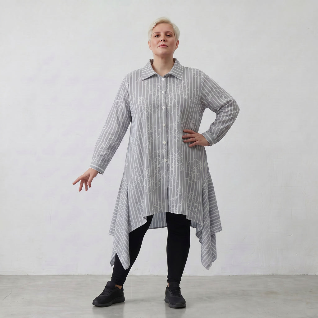 AKH Fashion Bluse 7238 Rebound, Grau-Weiß