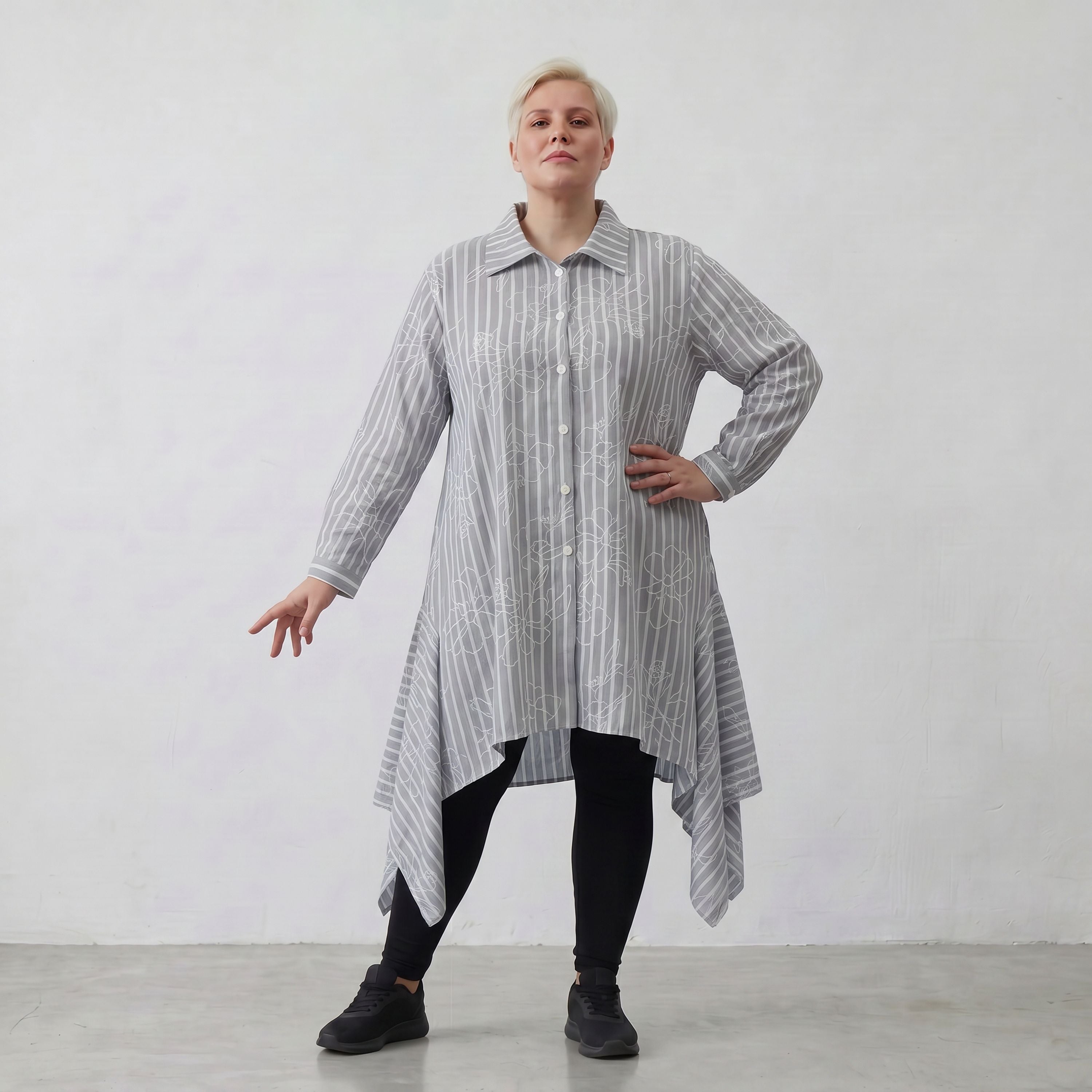 AKH Fashion Bluse 7238 Rebound, Grau-Weiß