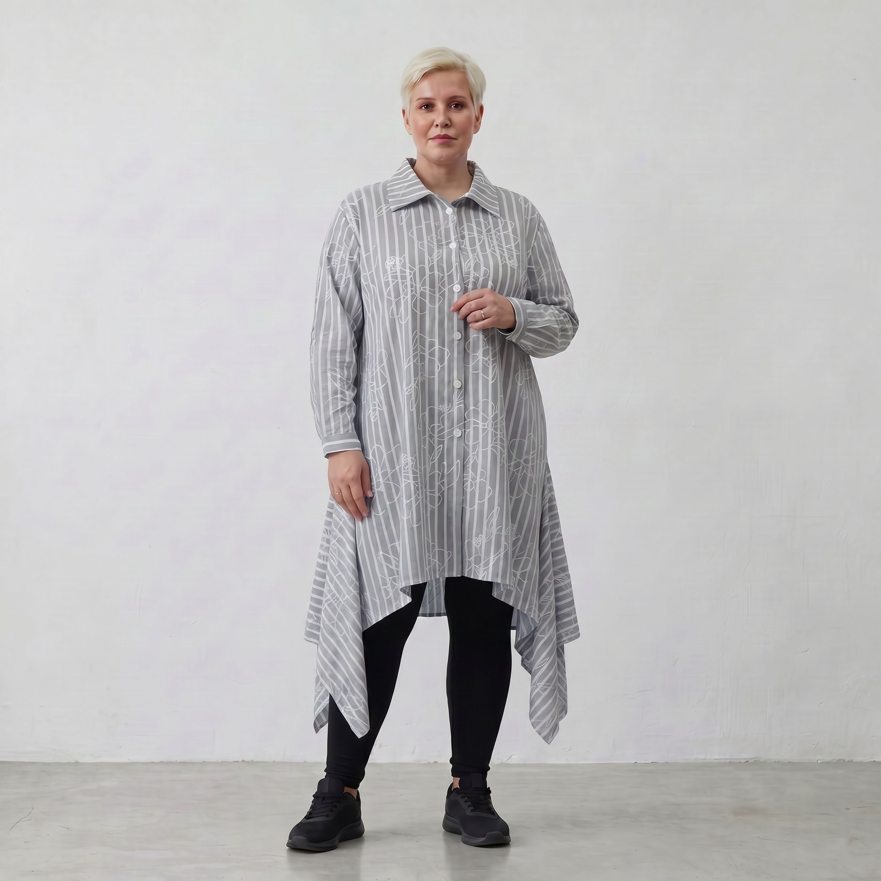 AKH Fashion Bluse 7238 Rebound, Grau-Weiß