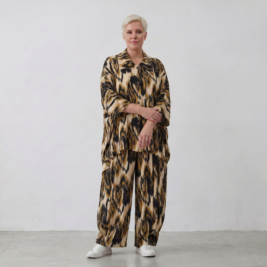 AKH Fashion Bluse 7092 Savannah, Schwarz-Beige