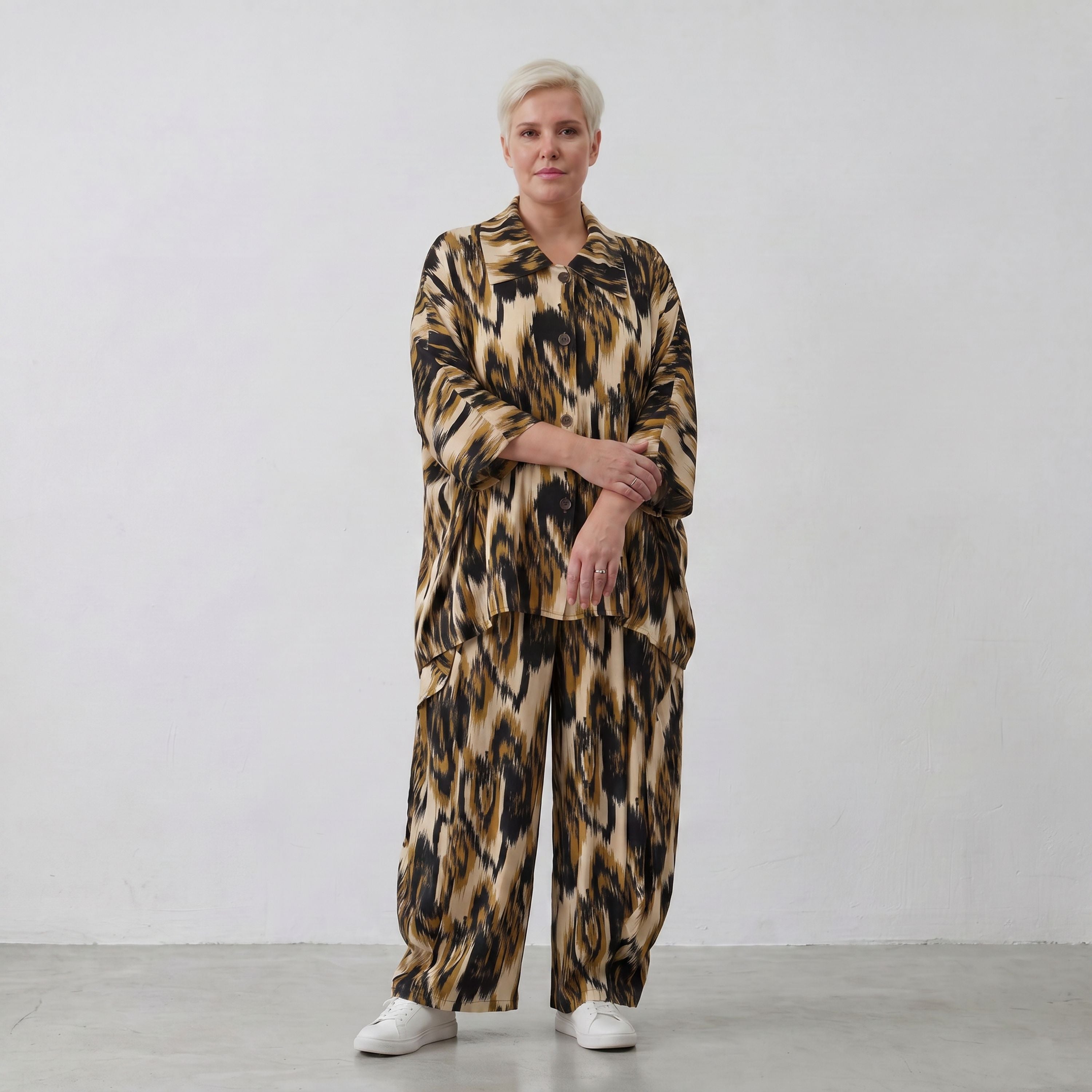 AKH Fashion Bluse 7092 Savannah, Schwarz-Beige