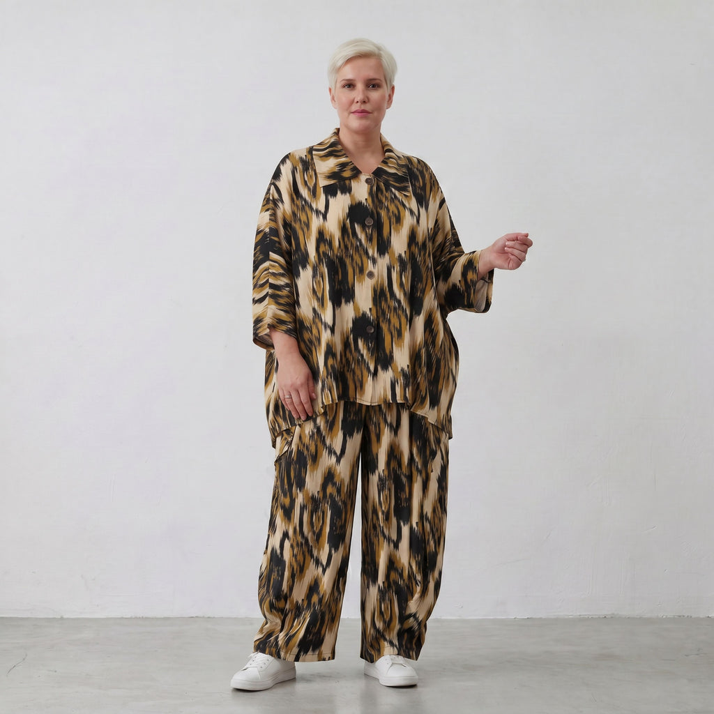 AKH Fashion Bluse 7092 Savannah, Schwarz-Beige