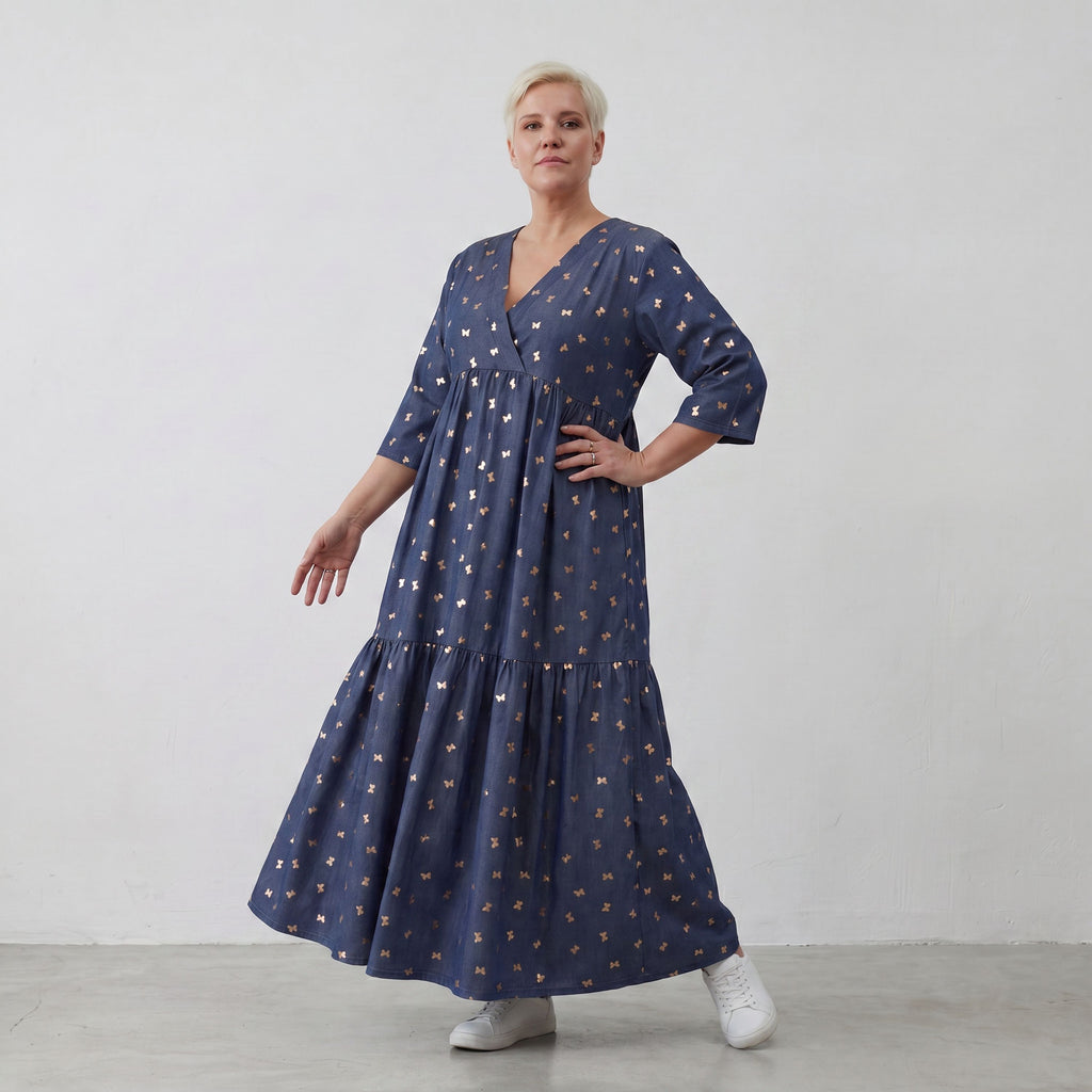 AKH Fashion Kleid 7236 Mariposa, Jeansblau-Rose