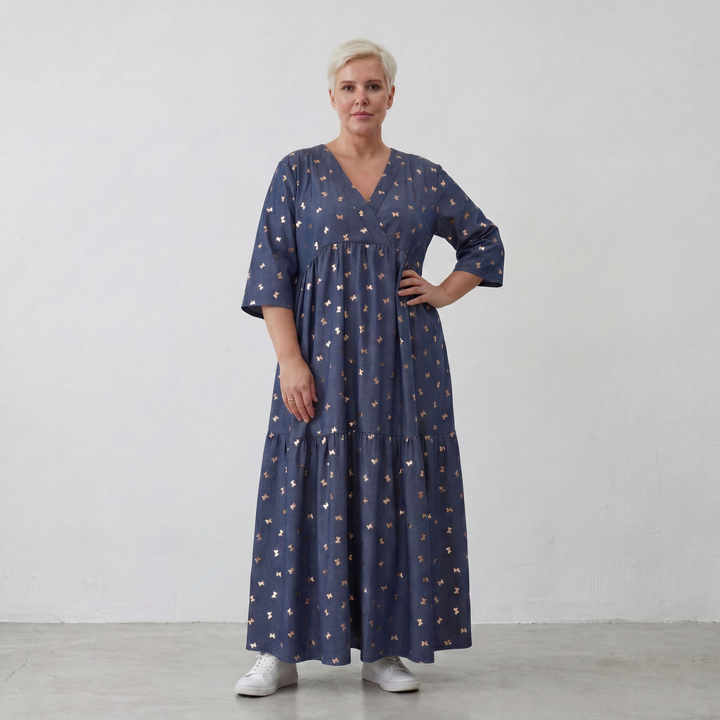 AKH Fashion Kleid 7236 Mariposa, Jeansblau-Rose