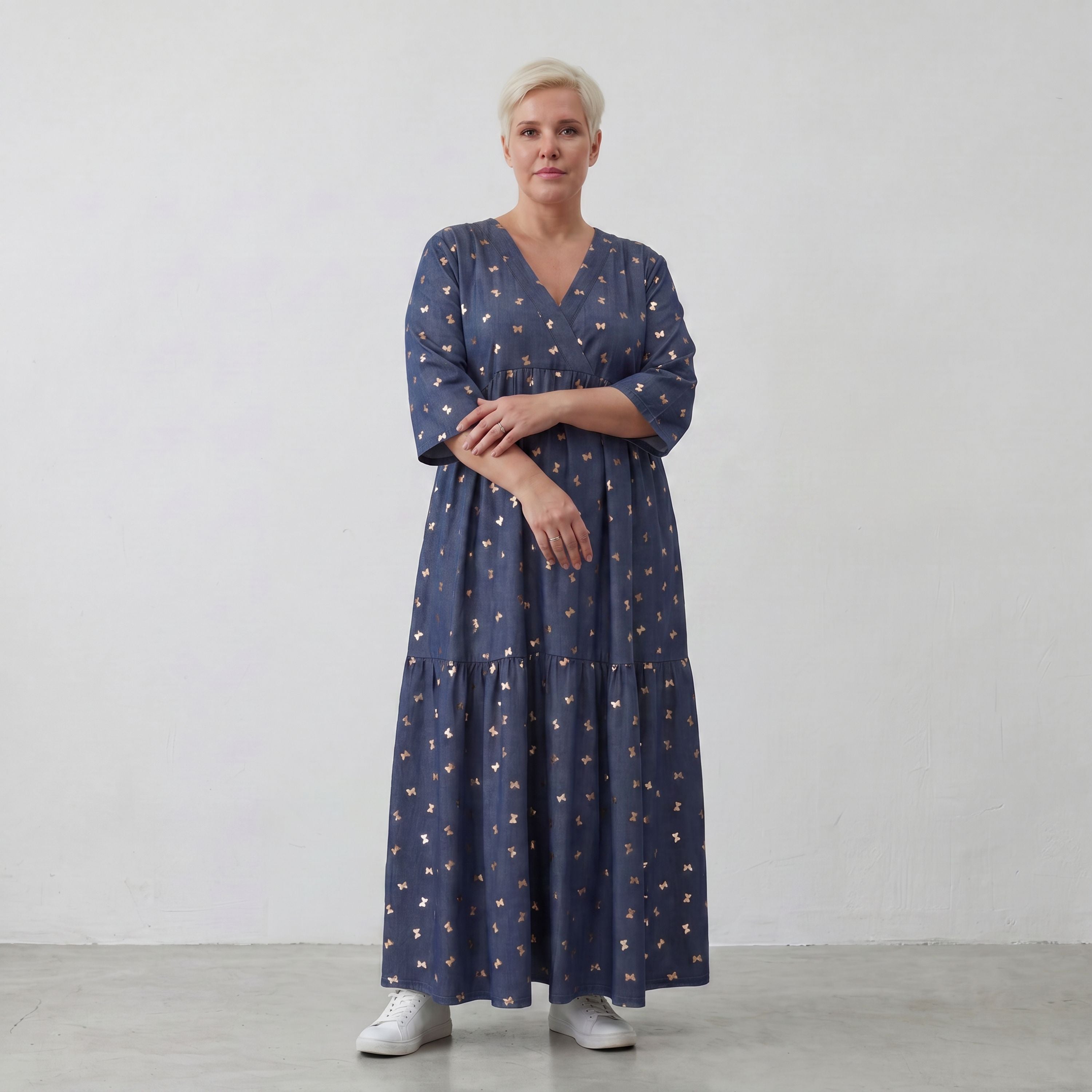 AKH Fashion Kleid 7236 Mariposa, Jeansblau-Rose