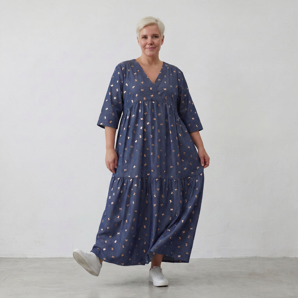 AKH Fashion Kleid 7236 Mariposa, Jeansblau-Rose