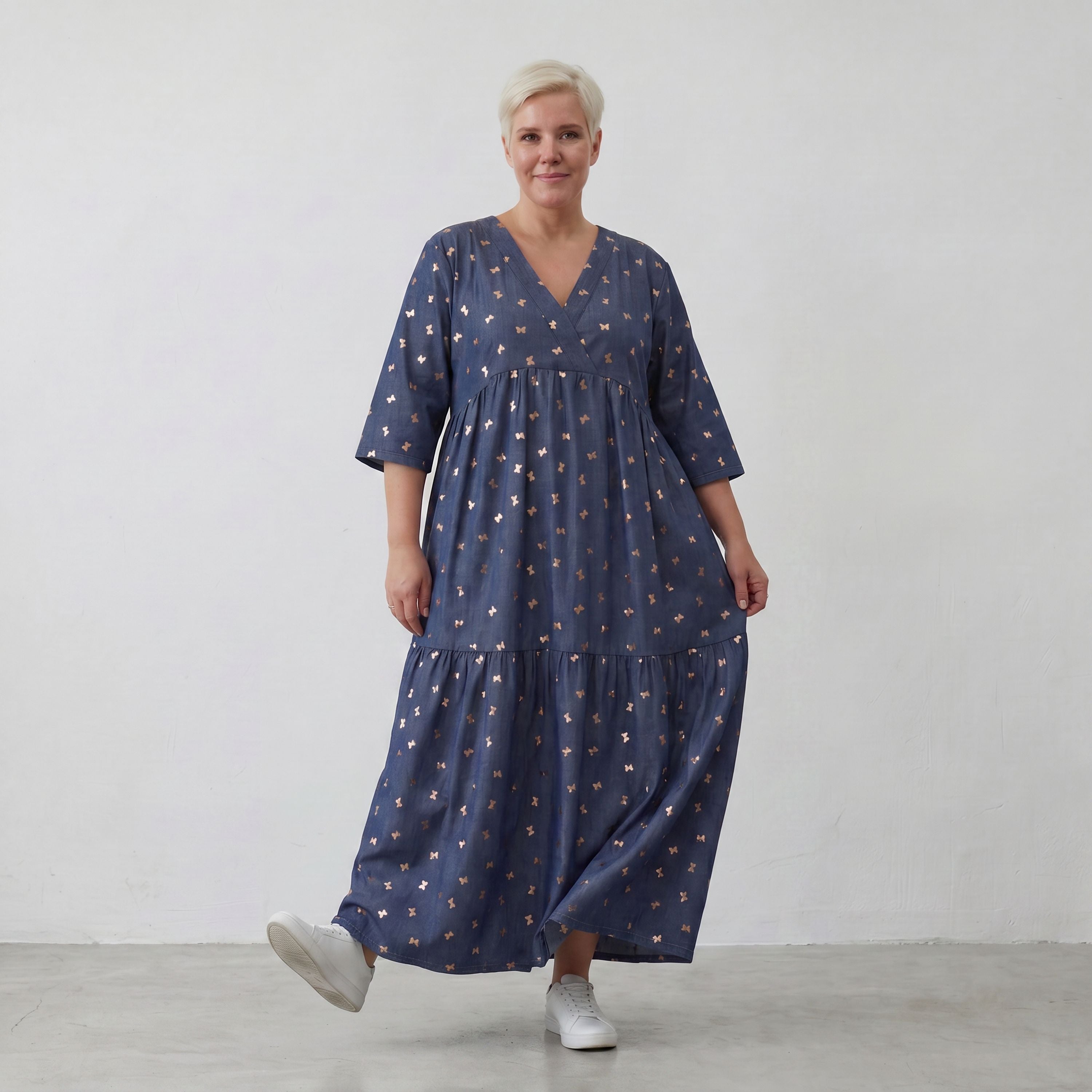 AKH Fashion Kleid 7236 Mariposa, Jeansblau-Rose