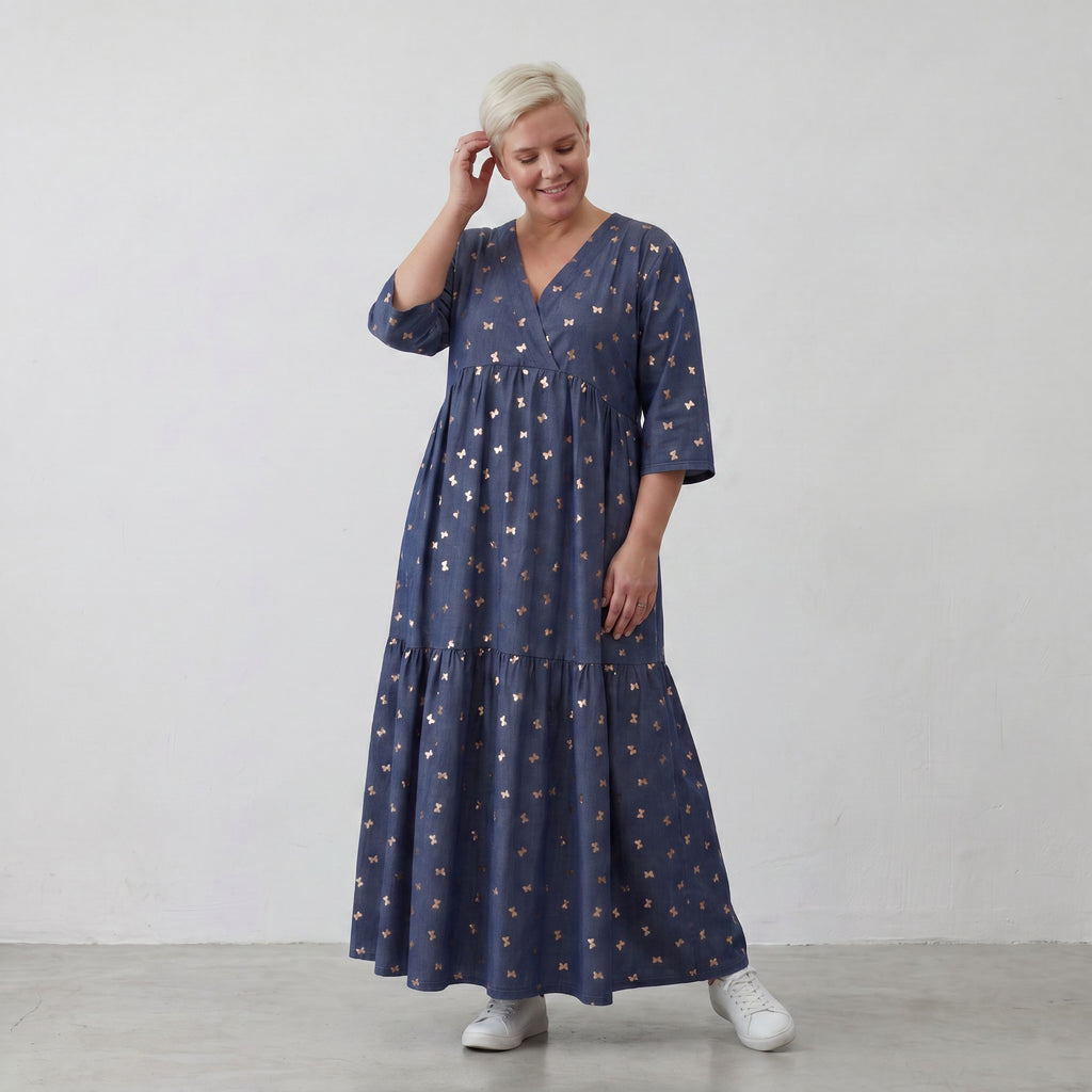 AKH Fashion Kleid 7236 Mariposa, Jeansblau-Rose