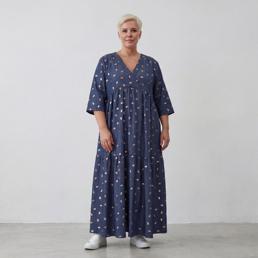 AKH Fashion Kleid 7236 Mariposa, Jeansblau-Rose