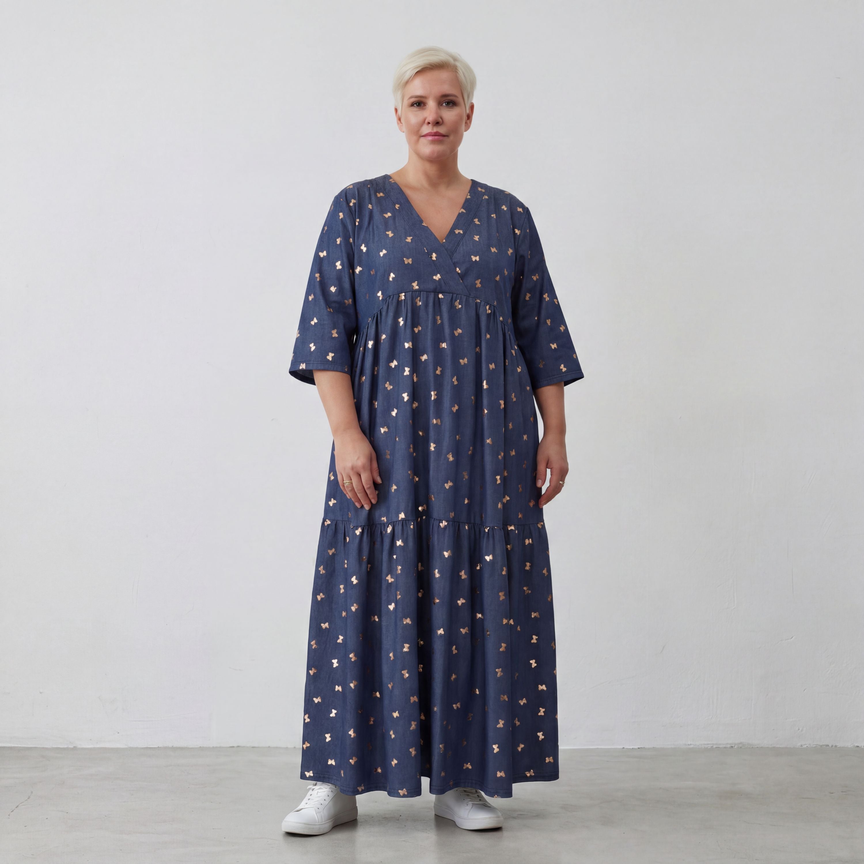 AKH Fashion Kleid 7236 Mariposa, Jeansblau-Rose