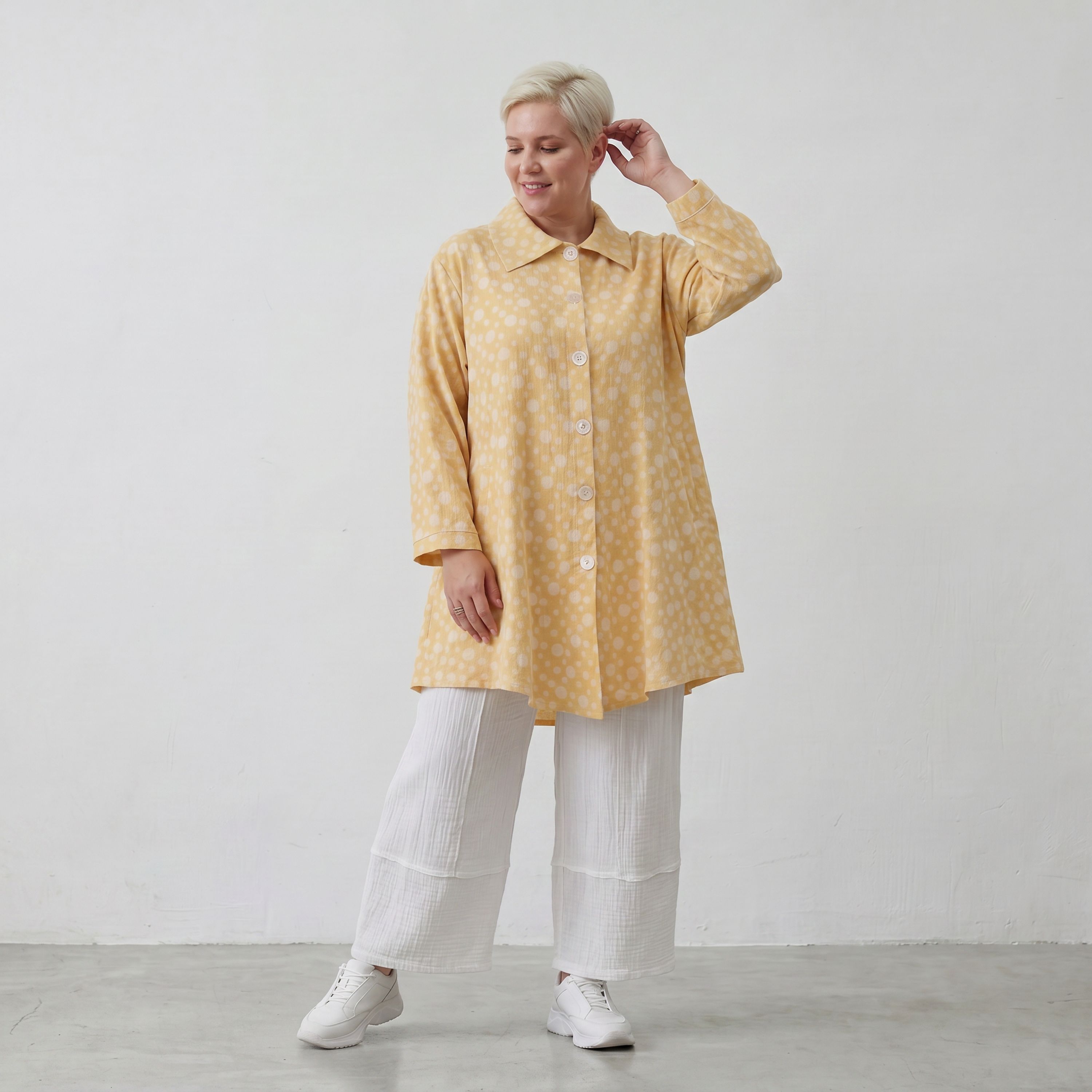 Leichte Glocken-Jacke aus Mousseline in Gelb und Ecru