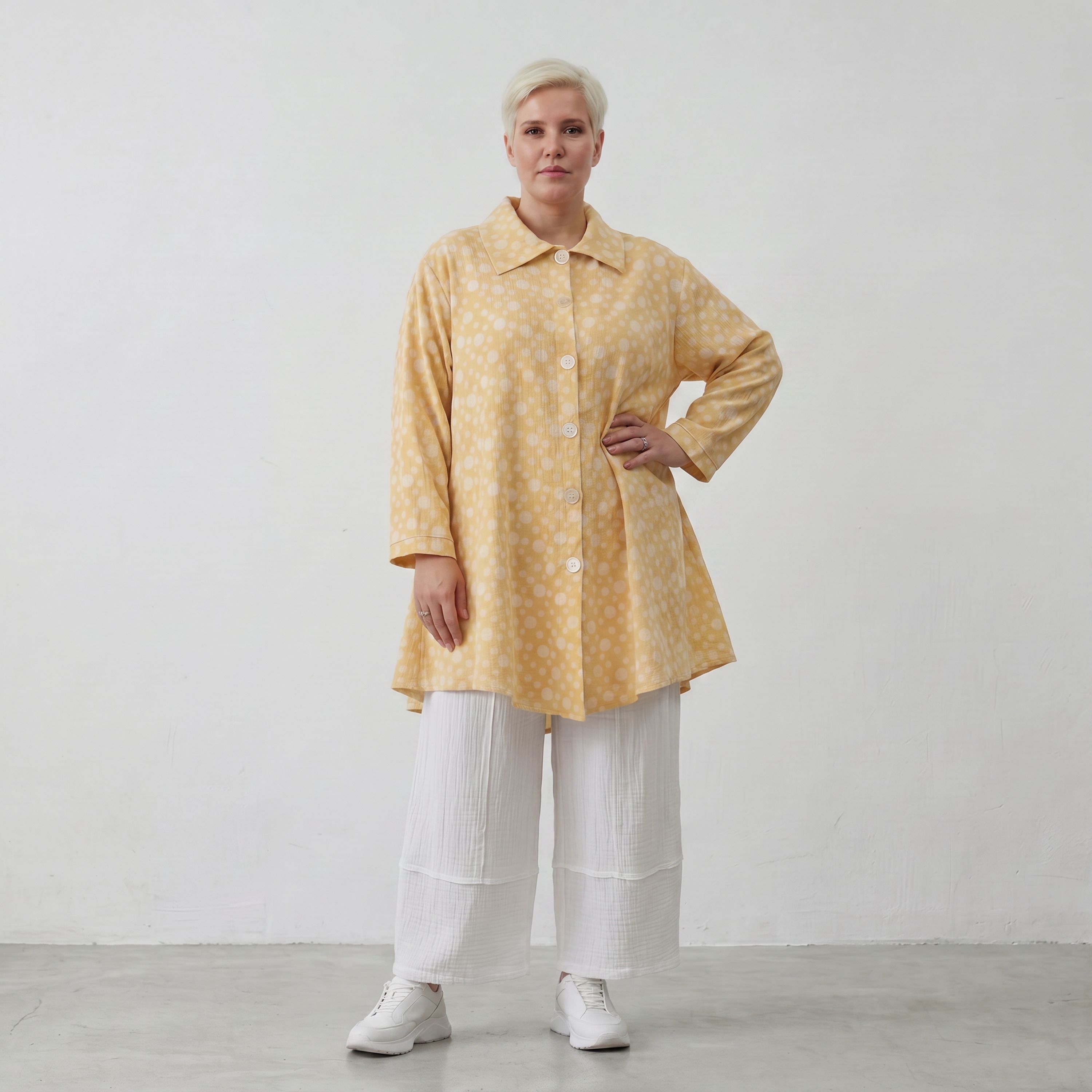 Leichte Glocken-Jacke aus Mousseline in Gelb und Ecru
