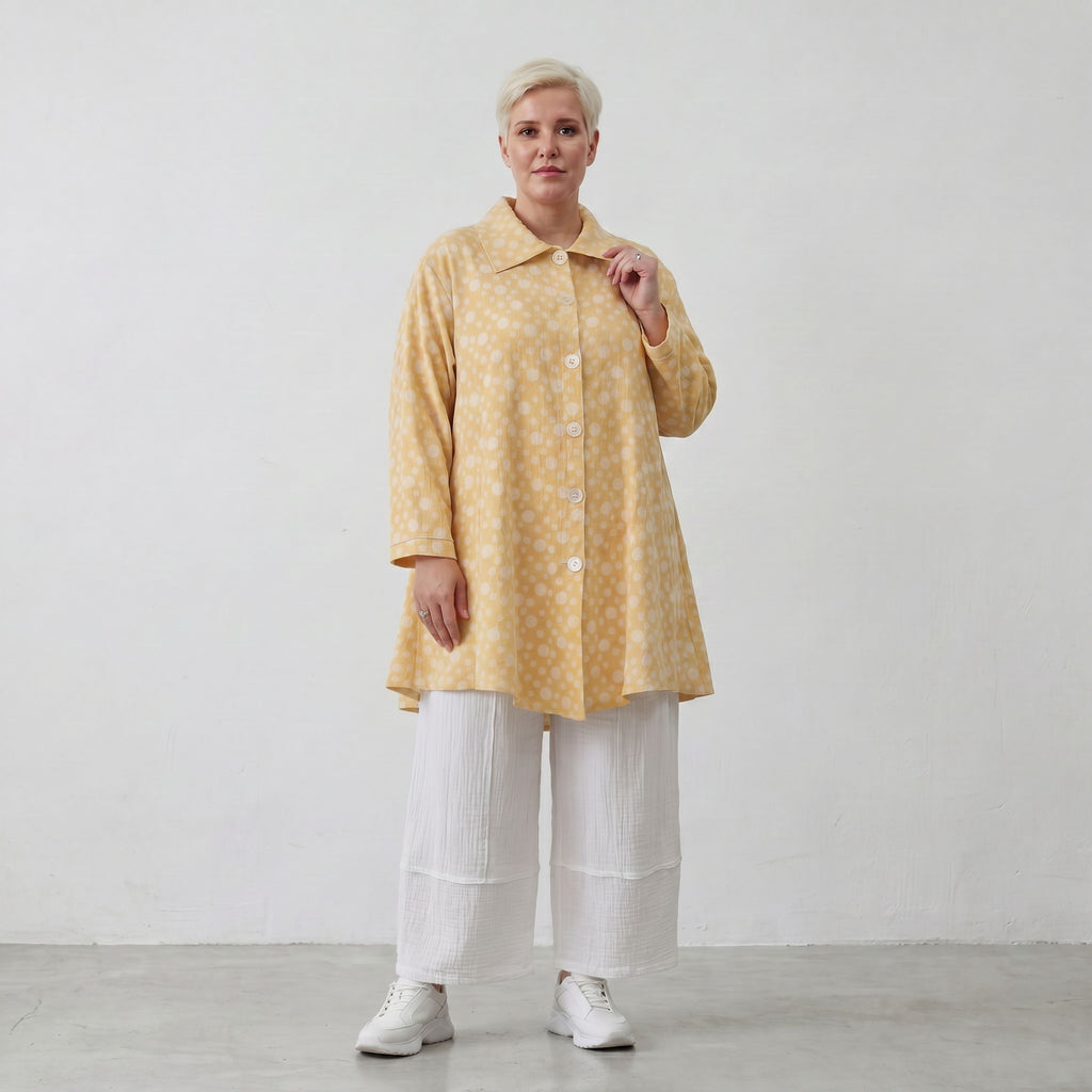 Leichte Glocken-Jacke aus Mousseline in Gelb und Ecru