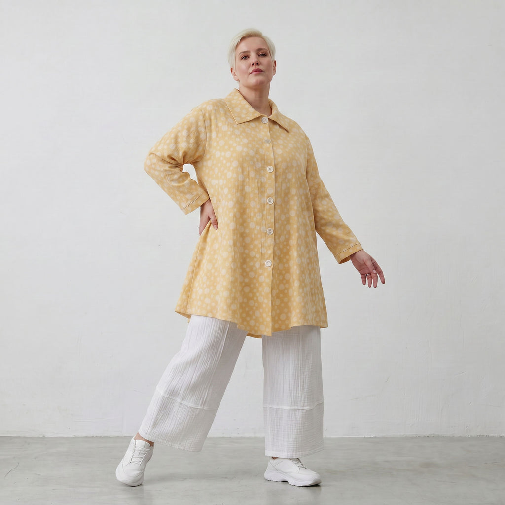 Leichte Glocken-Jacke aus Mousseline in Gelb und Ecru