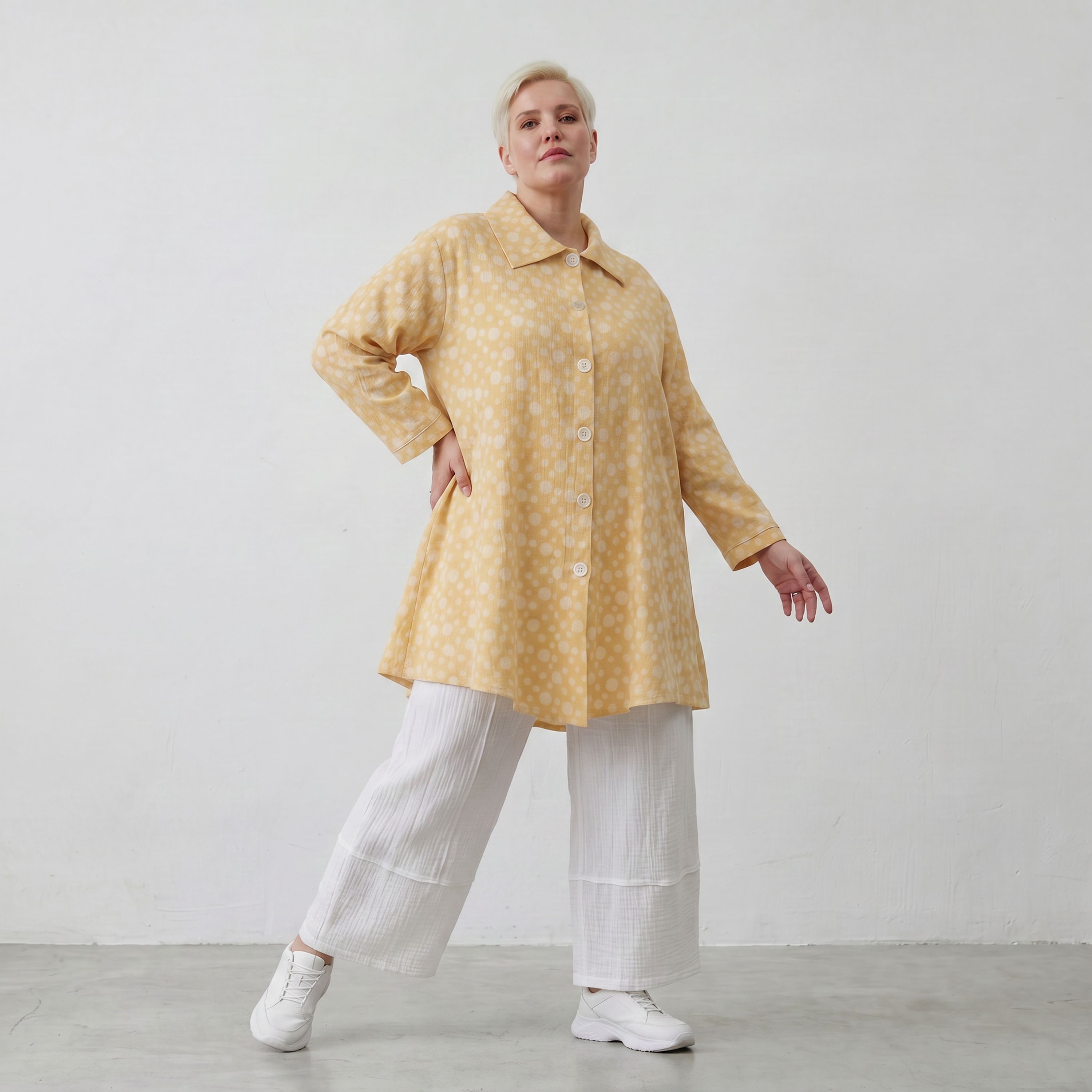 Leichte Glocken-Jacke aus Mousseline in Gelb und Ecru