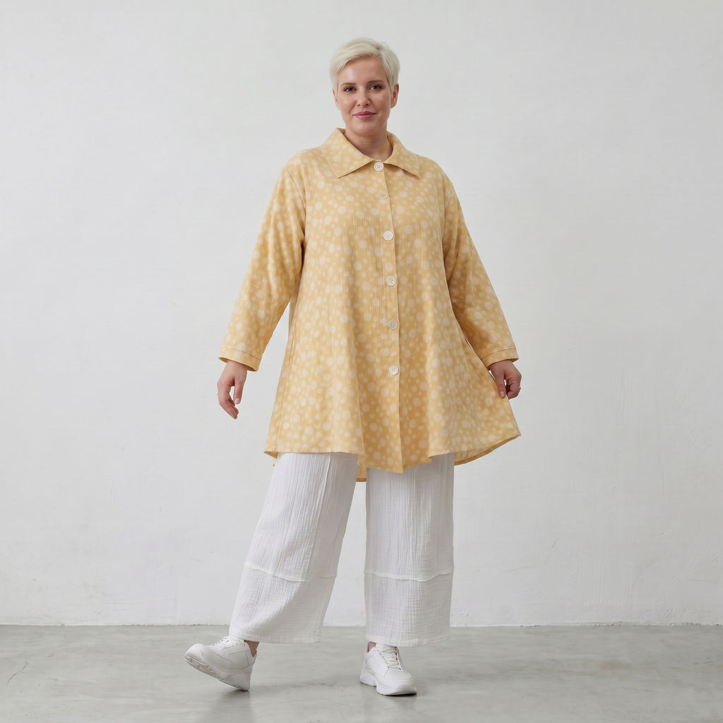 Leichte Glocken-Jacke aus Mousseline in Gelb und Ecru