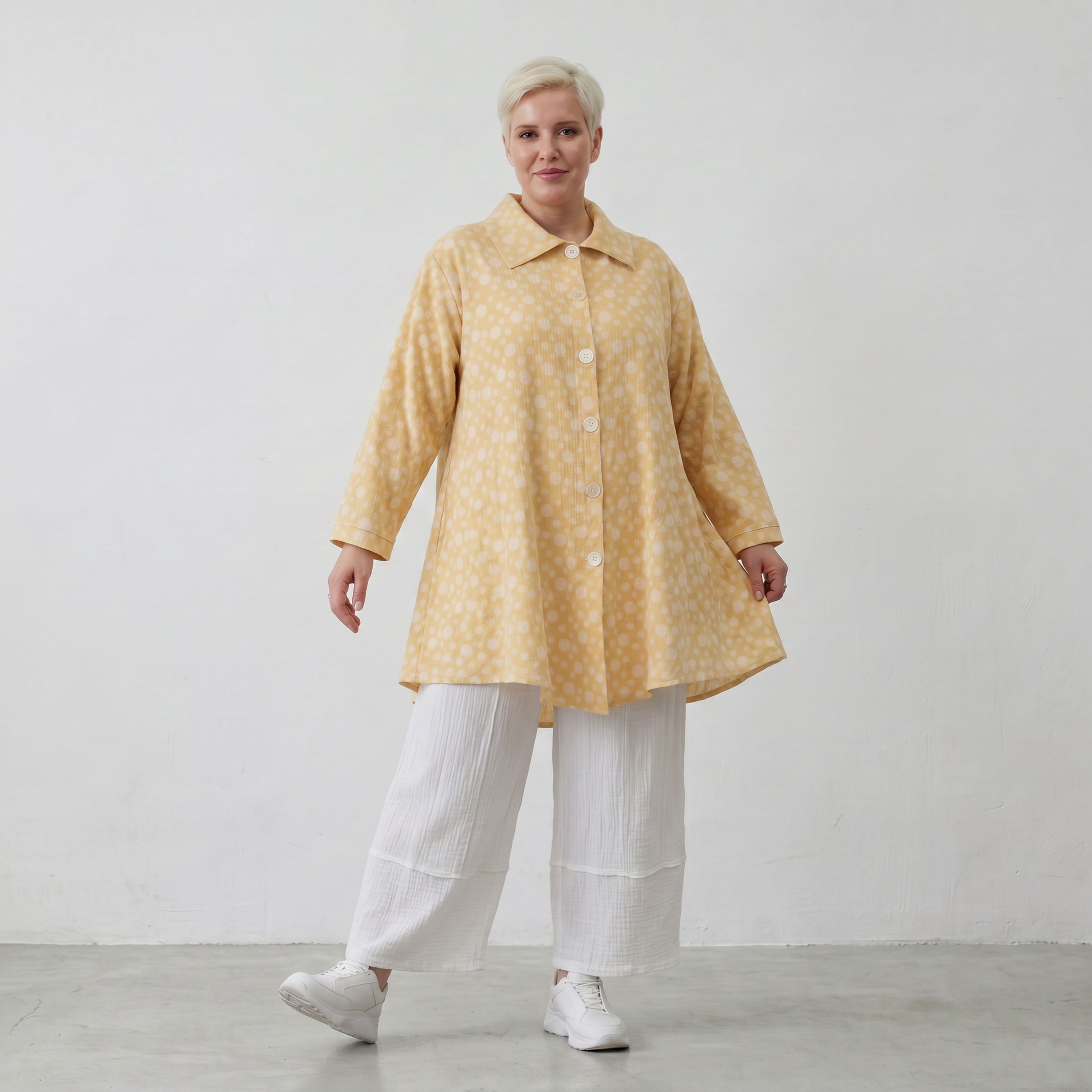 Leichte Glocken-Jacke aus Mousseline in Gelb und Ecru