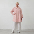 Luftige Baumwoll-Jacke in Glockenform mit Hemdkragen Rosa Ecru