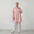 Luftige Baumwoll-Jacke in Glockenform mit Hemdkragen Rosa Ecru