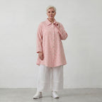 Luftige Baumwoll-Jacke in Glockenform mit Hemdkragen Rosa Ecru