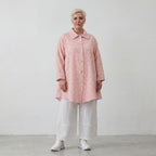 Luftige Baumwoll-Jacke in Glockenform mit Hemdkragen Rosa Ecru