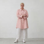 Luftige Baumwoll-Jacke in Glockenform mit Hemdkragen Rosa Ecru
