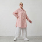 Luftige Baumwoll-Jacke in Glockenform mit Hemdkragen Rosa Ecru