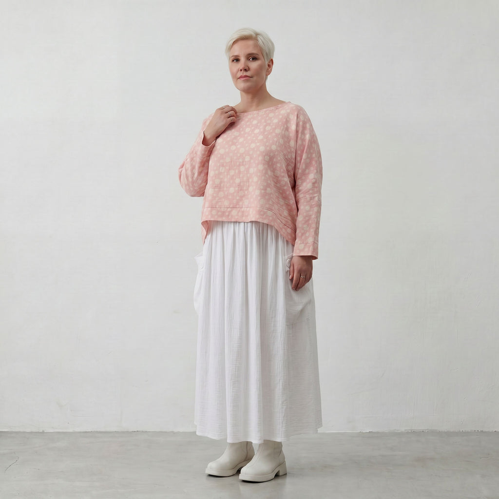 Luftiger Baumwoll-Überwurf in Rosa Ecru mit 3/4-Arm
