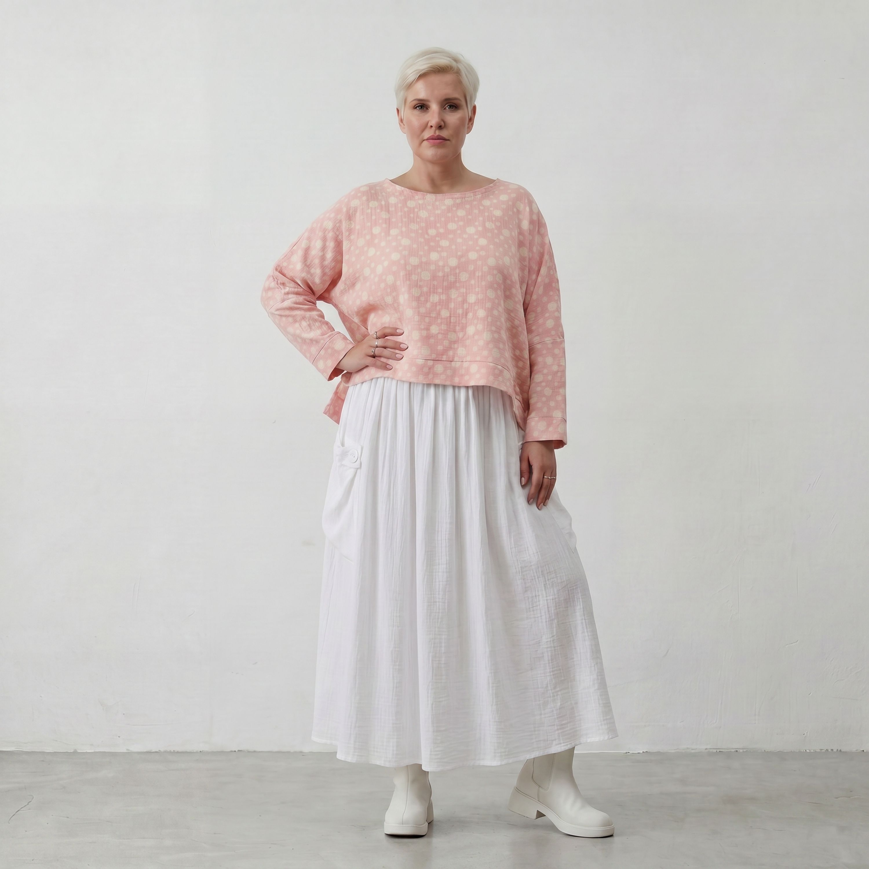 Luftiger Baumwoll-Überwurf in Rosa Ecru mit 3/4-Arm